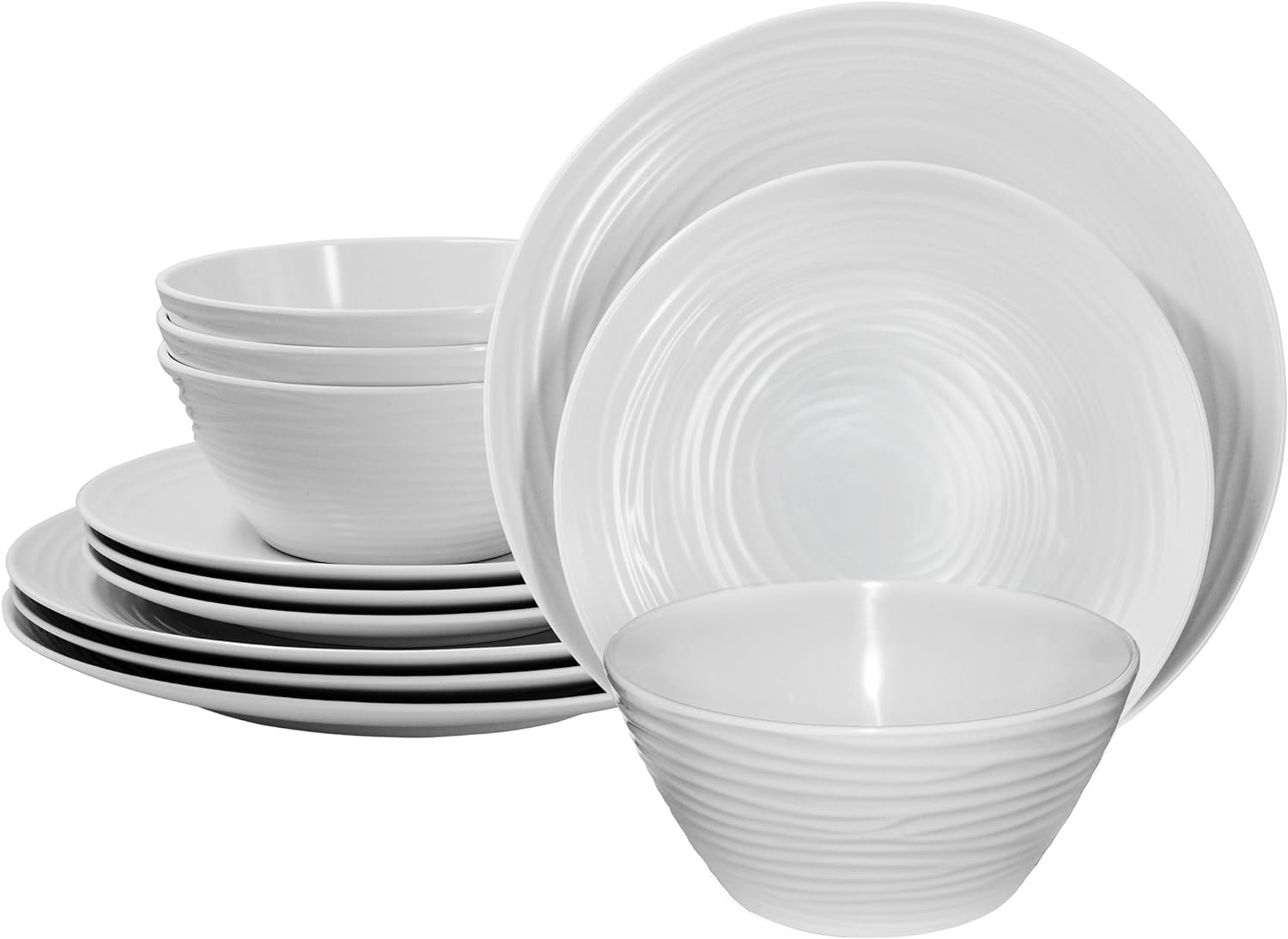 White Melamine Plastic Home Dinnerware Set, 12-Piece Service for 4