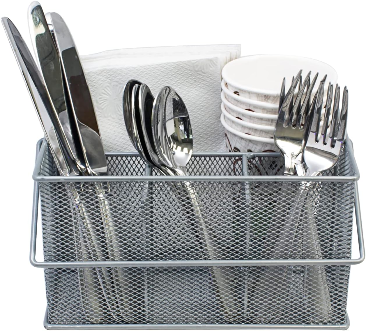 Sorbus Utensil Caddy  Silverware, Napkin Holder, and Condiment Organizer  Multi-Purpose Steel Mesh CaddyIdeal for Kitchen, Dining, Entertaining, Tailgating, Picnics, and much more (Silver)