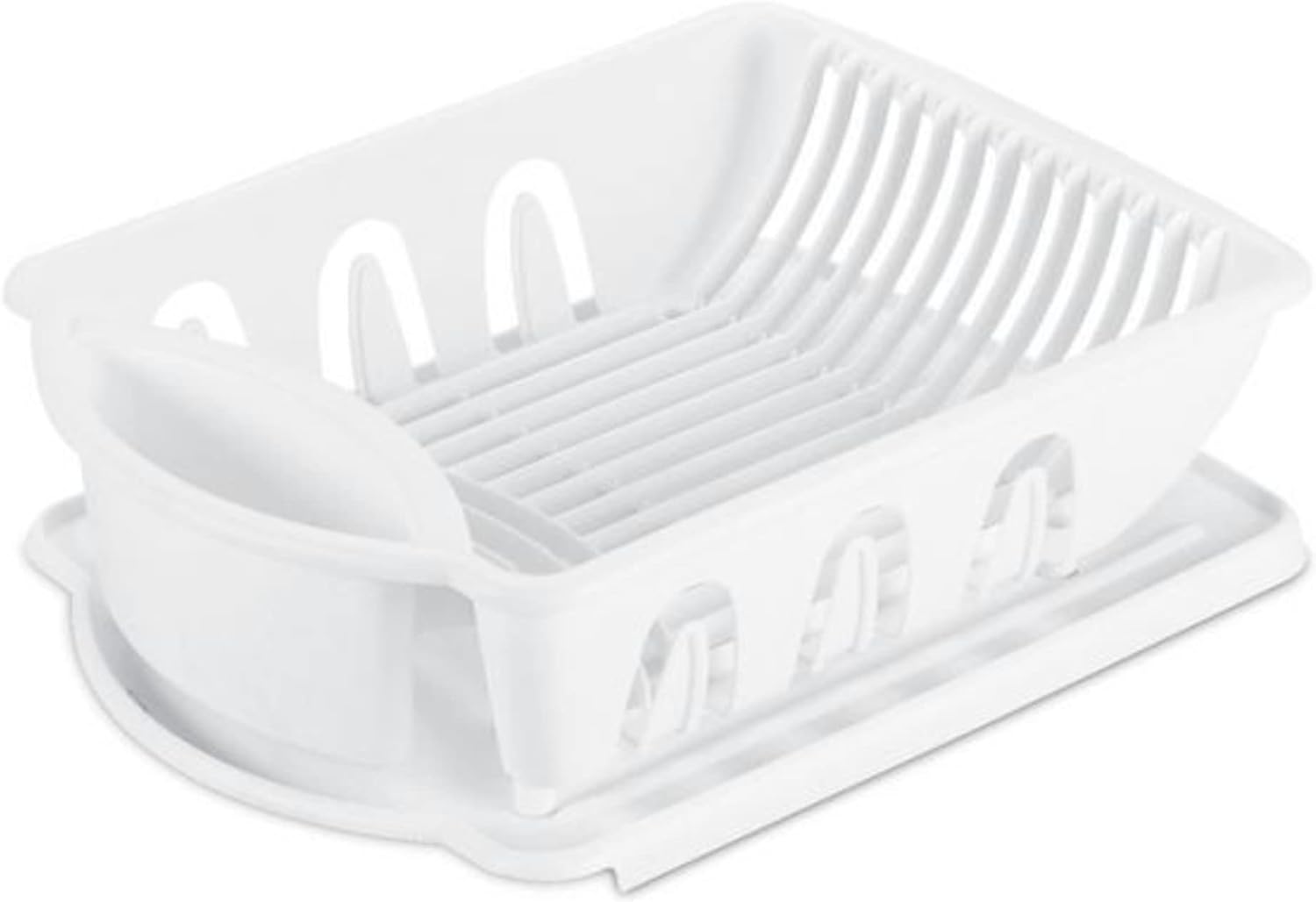 JOEY'Z Heavy Duty Sturdy Hard Plastic Sink Set with Dish Rack with Attached Drainboard Cup Holders for Home Kitchen Counter Top Organizer - White (17 5/8 L x 13 1/4 W x 5 1/2 H)