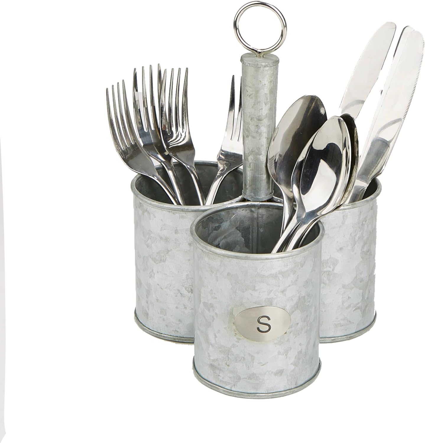 Mind Reader Utensil Holder, Silverware Organizer, Caddy, Cutlery Holder, Galvanized Metal, 7L x 7W x 10.25H, Silver