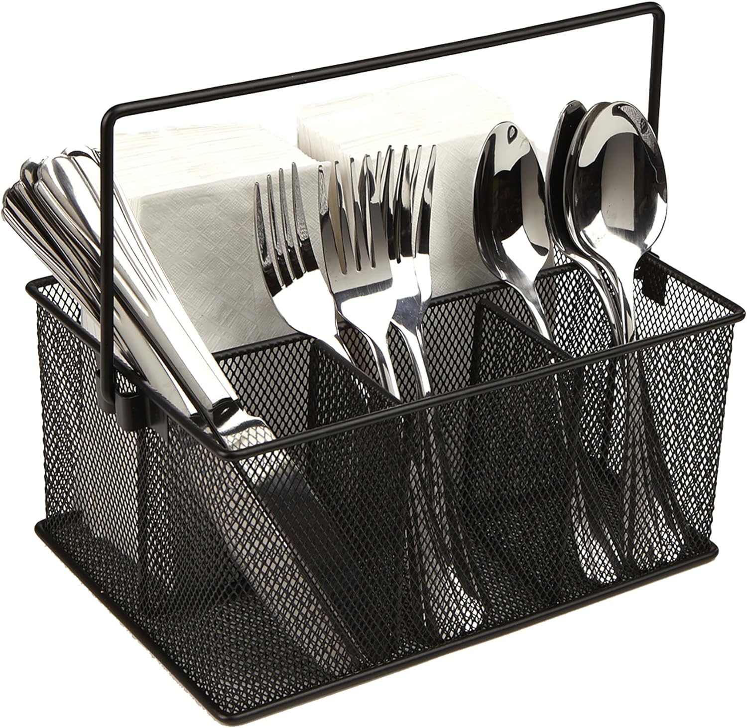 Mind Reader Utensil Holder, Silverware Organizer, Caddy, Cutlery Holder, Kitchen, Metal Mesh, 10L x 7W x 4.75H, Black