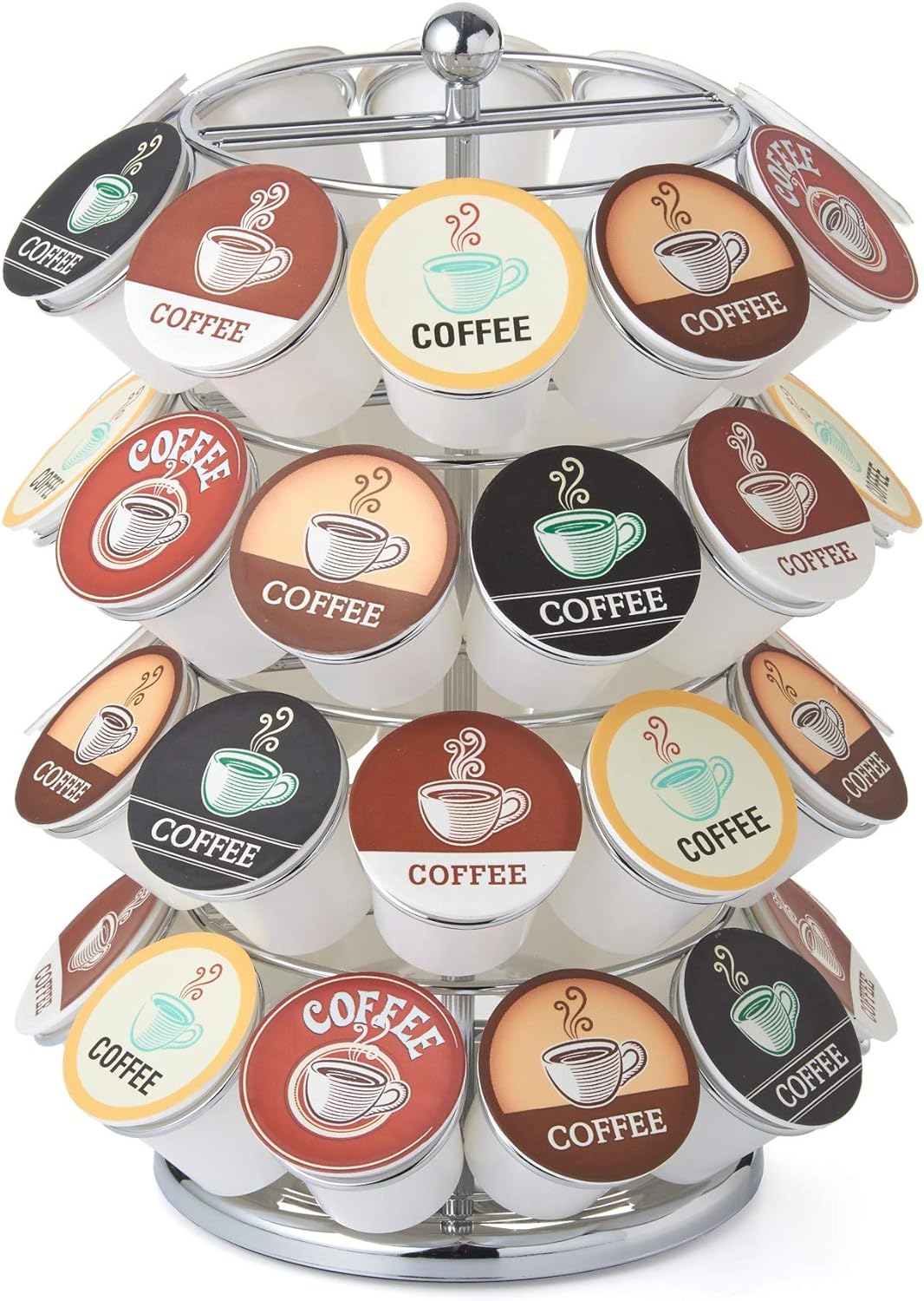 Nifty K Cup Holder  Compatible with K-Cups, Coffee Pod Carousel | 40 K Cup Holder, Spins 360-Degrees, Lazy Susan Platform, Modern Chrome Design, Home or Office Kitchen Counter Organizer