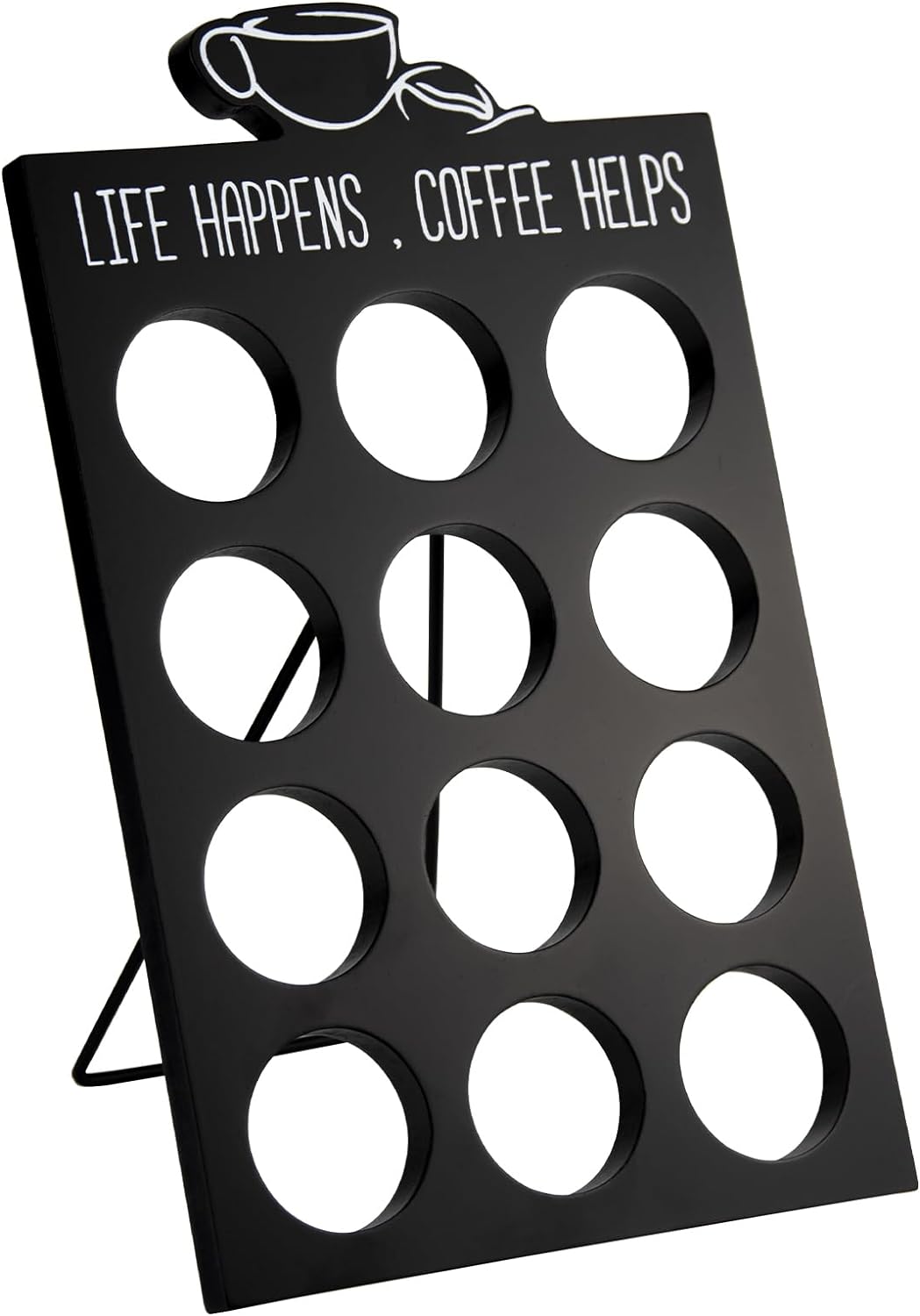 Wood K Cups Holder for Counter, 12 Capacity Coffee Pods Storage Organizer Stand, Coffee Signs Decor for Small Space, No Assembly Required,1 Count, Black