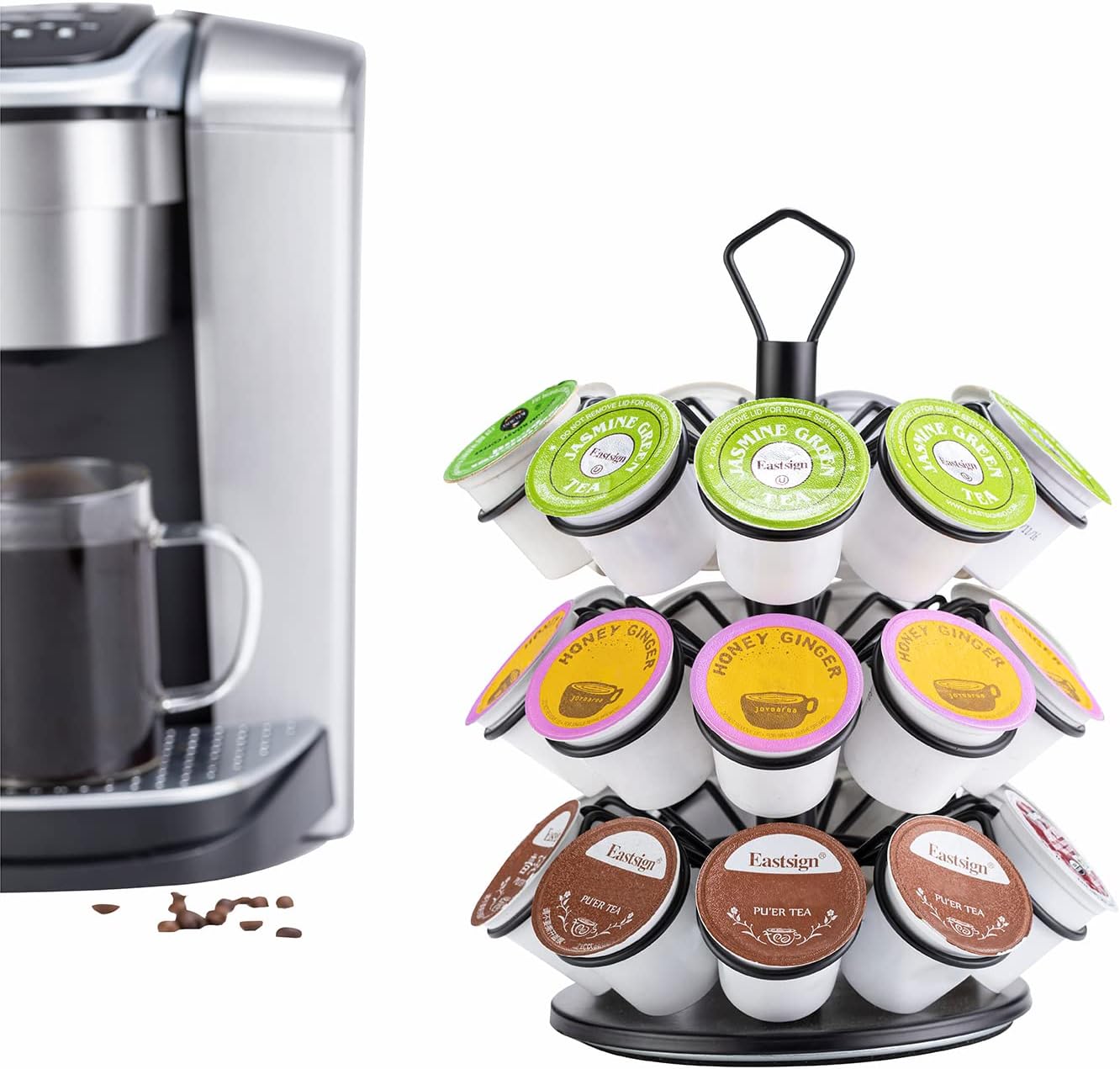 Rice rat K-Cup Storage Coffee Capsules Pod Holder Carousel Capsule Display Storage for k-cup27pods-3tiers