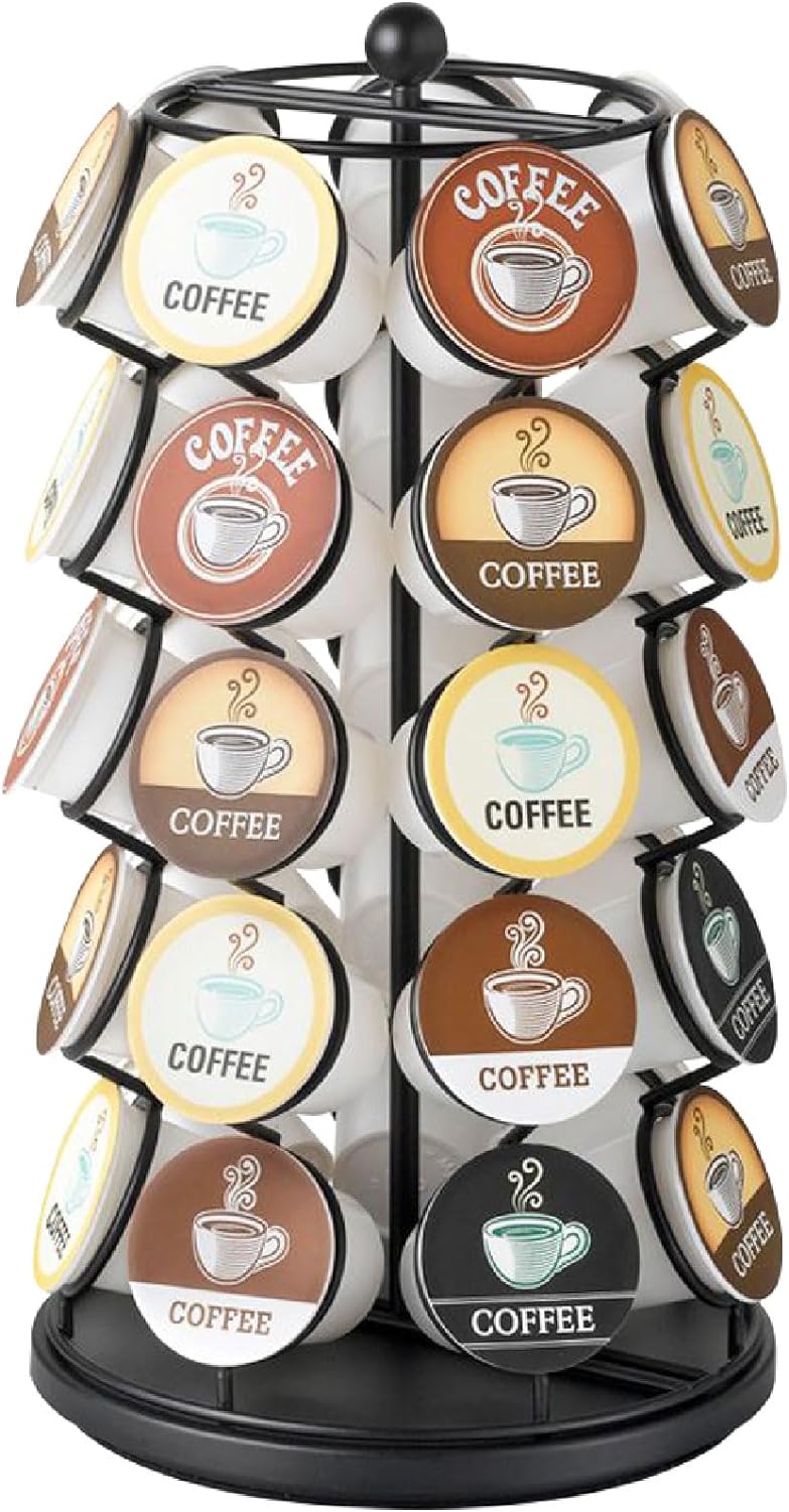 Nifty K Cup Holder  Compatible with K-Cups, Coffee Pod Carousel | 35 K Cup Holder, Spins 360-Degrees, Lazy Susan Platform, Modern Black Design, Home or Office Kitchen Counter Organizer