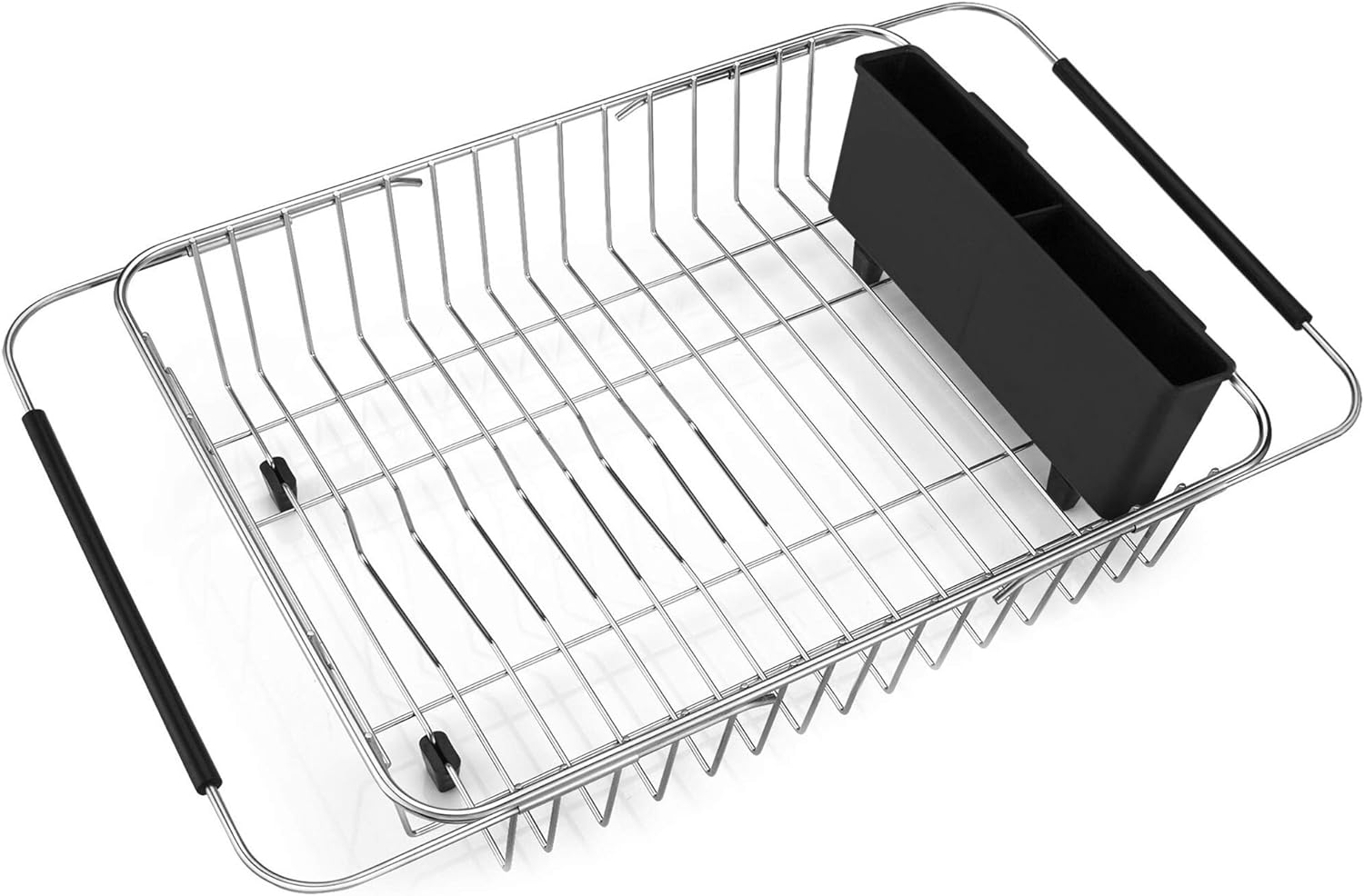 iPEGTOP Expandable Dish Drying Rack, Over The Sink Dish Rack, in Sink Or On Counter Dish Drainer Basket Shelf with Black Utensil Holder Cutlery Tray, Rustproof Stainless Steel for Kitchen