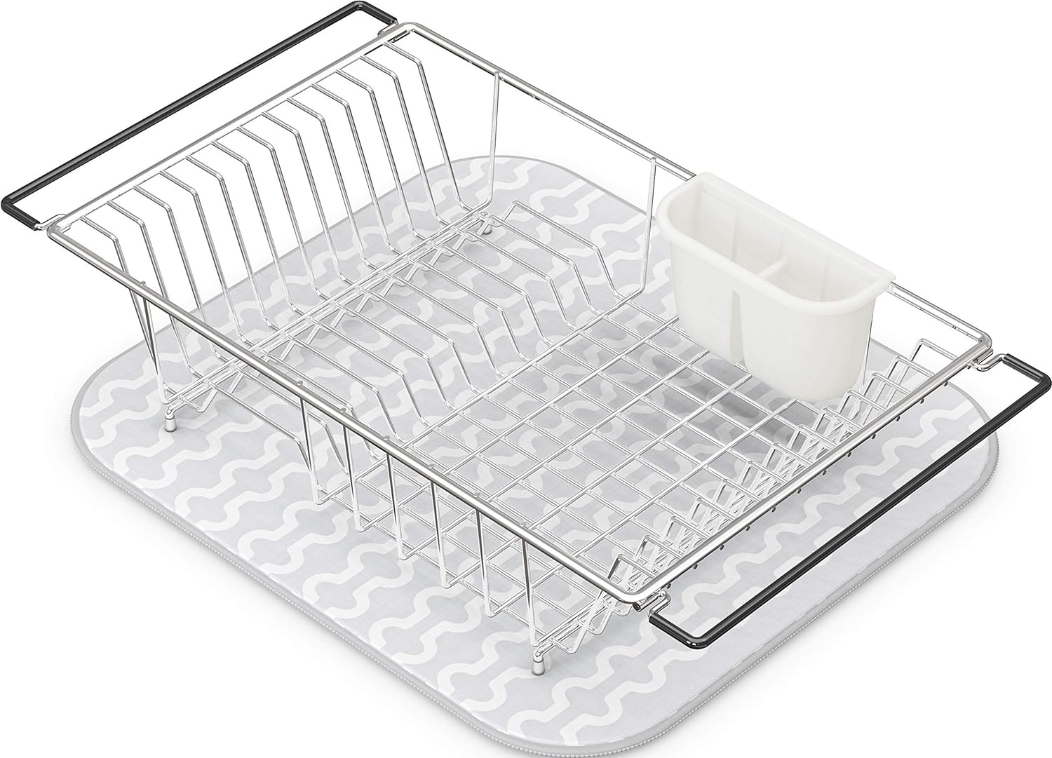 Simple Houseware Large Over Sink Counter Top Dish Drainer Drying Rack with Drying Mat and Utensil Holder, Chrome