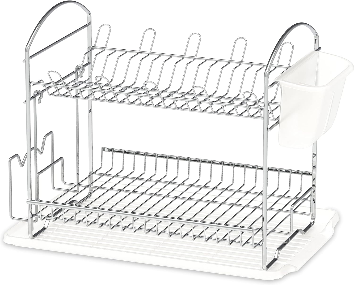 Simple Houseware 2-Tier Metal Dish Rack with Drainboard, Chrome for Kitchen