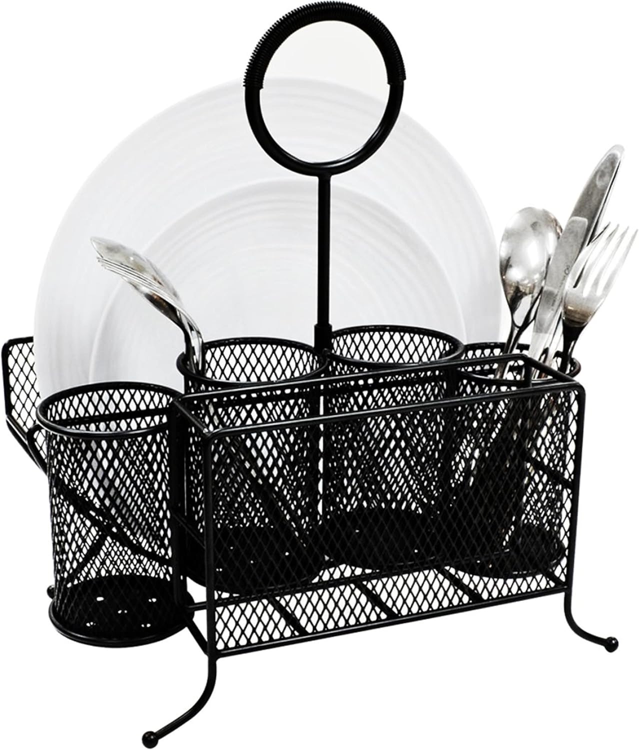 Picnic Plate Napkin Flatware Storage Caddy Organizer Holder, Black