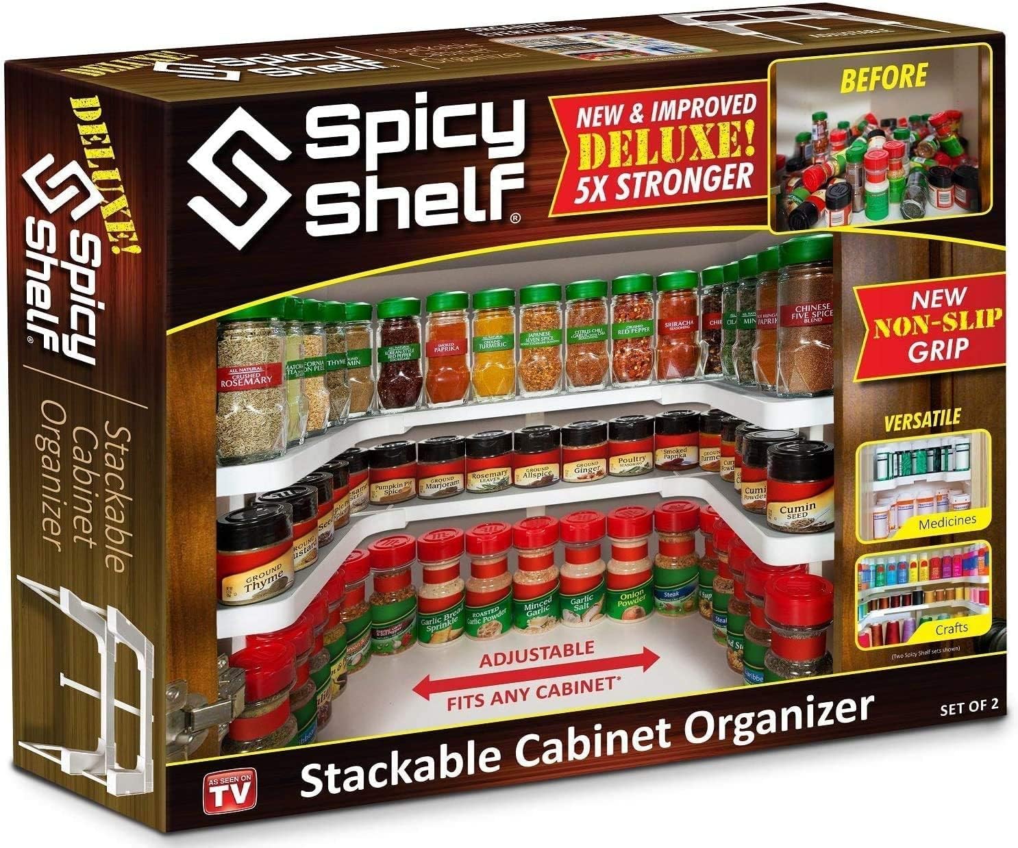 Spicy Shelf Deluxe - Expandable 2 Tiered Spice Rack Organizer for Cabinet & Pantry - Kitchen Seasoning Organizer - Cabinet Spice Racks for Inside Cabinets