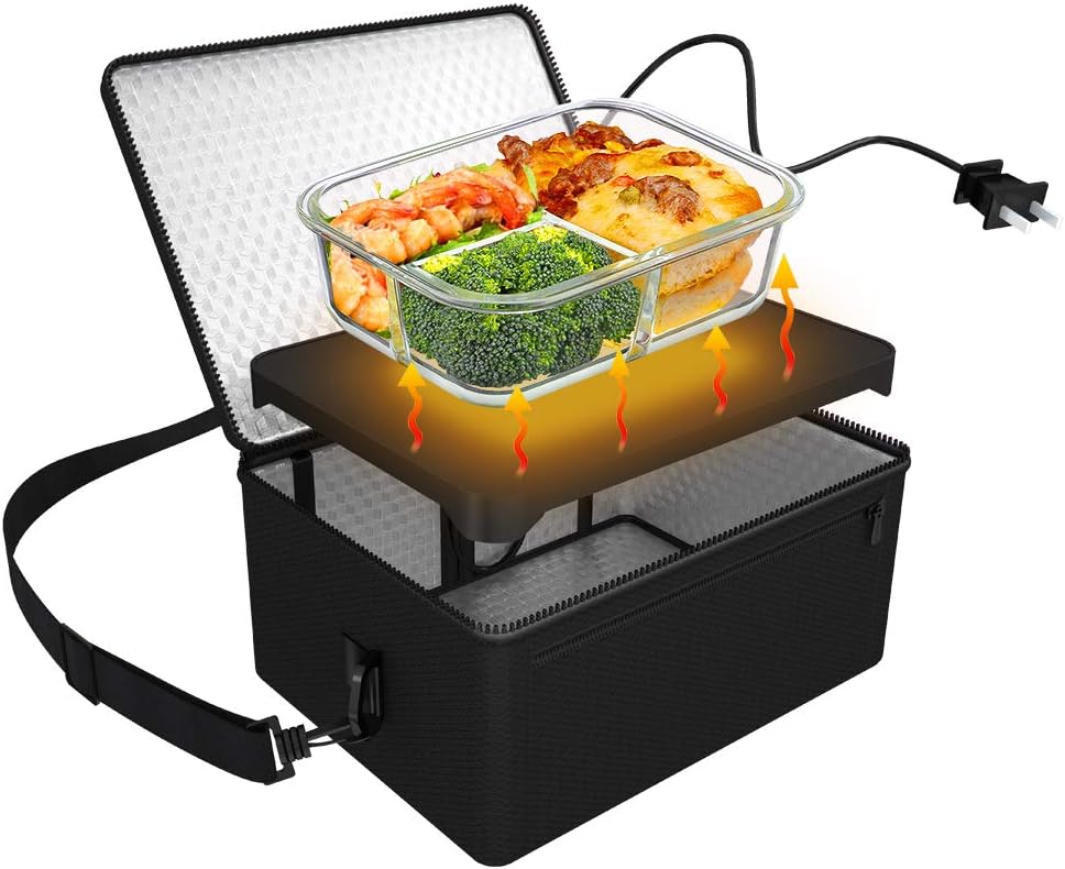 Portable Oven, 110V Portable Food Warmer Personal Portable Oven Mini Electric Heated Lunch Box for Reheating & Raw Food Cooking in Office, Travel, Potlucks and Home Kitchen (Black)