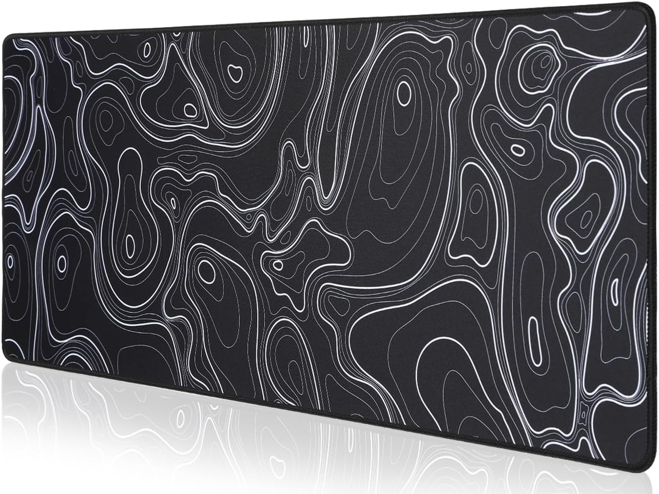 Topographic Map Waterproof Mouse Pad - Extended Contour Mouse Mat for Home and Office, Large Gaming Mousepad Laptop Keyboard Mat with Non-Slip Rubber Base, Stitched Edges (31.50