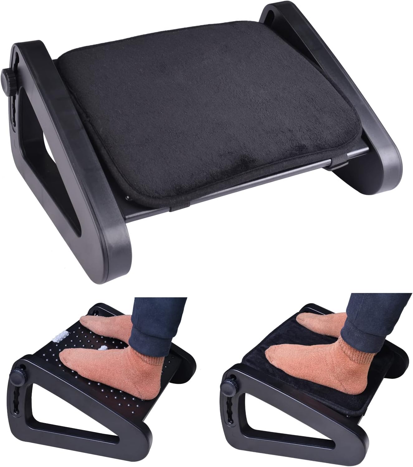 Scalebeard Foot Rest for Under Desk at Work with Removable Soft Foam Cushion,6 Height Adjustable Foot Rest with Massage Texture and Roller for Home, Office, School(Upgrade)