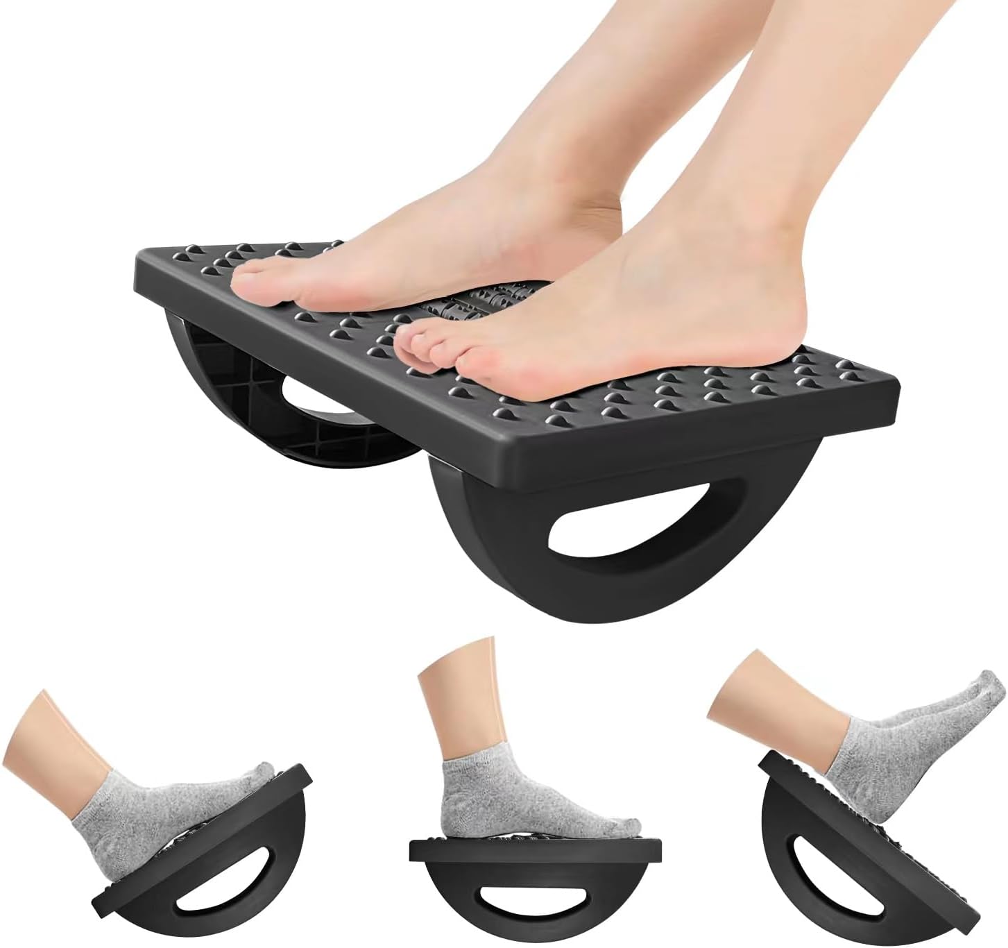 Ergonomic Foot Rest Rocking Foot Rest with Soothing Foot Massager for Office and Home Use Promotes Blood Flow in Legs and Feet (Black)