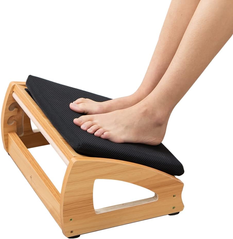 StrongTek Wood Ergonomic Footrest - 4-Angle Adjustable Foot Stool for Desk, Office Footrest, Anti-Slip Foot Stand for Under Desk, Enhances Posture, Promotes Blood Circulation, Easy Assembly