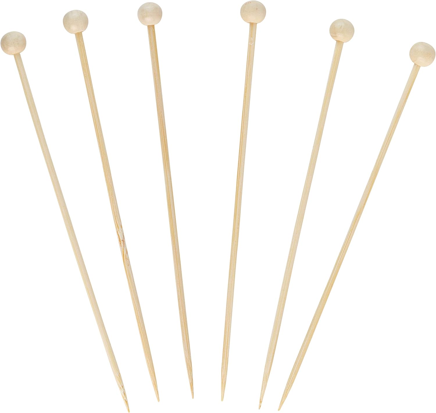 Plasticpro Cocktail Picks Bamboo Toothpicks with Ball End for Cocktails, Appetizers, Fruits, Dessert, 6 inches Pack of 200