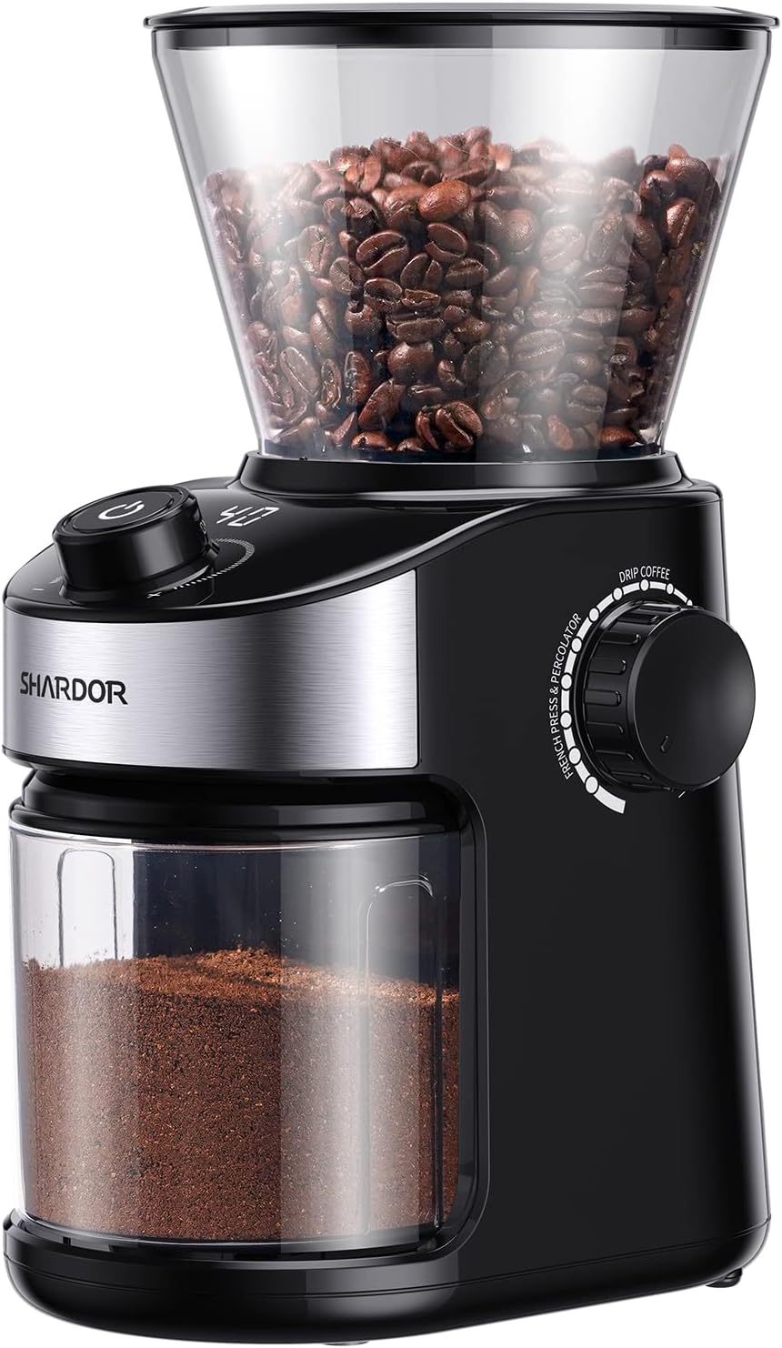 SHARDOR Coffee Grinder Burr Electric, Automatic Coffee Bean Grinder with 40-second Digital Timer Display, Adjustable Burr Mill with 25 Precise Grind Setting, Black