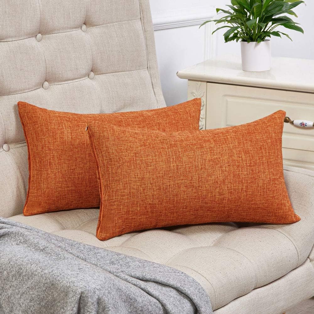 Anickal Thanksgiving Lumbar Pillow Covers 12x20 Inch for Fall Decorations Set of 2 Burnt Orange Rustic Linen Decorative Throw Pillow Covers for Sofa Couch Farmhouse Home Decoration