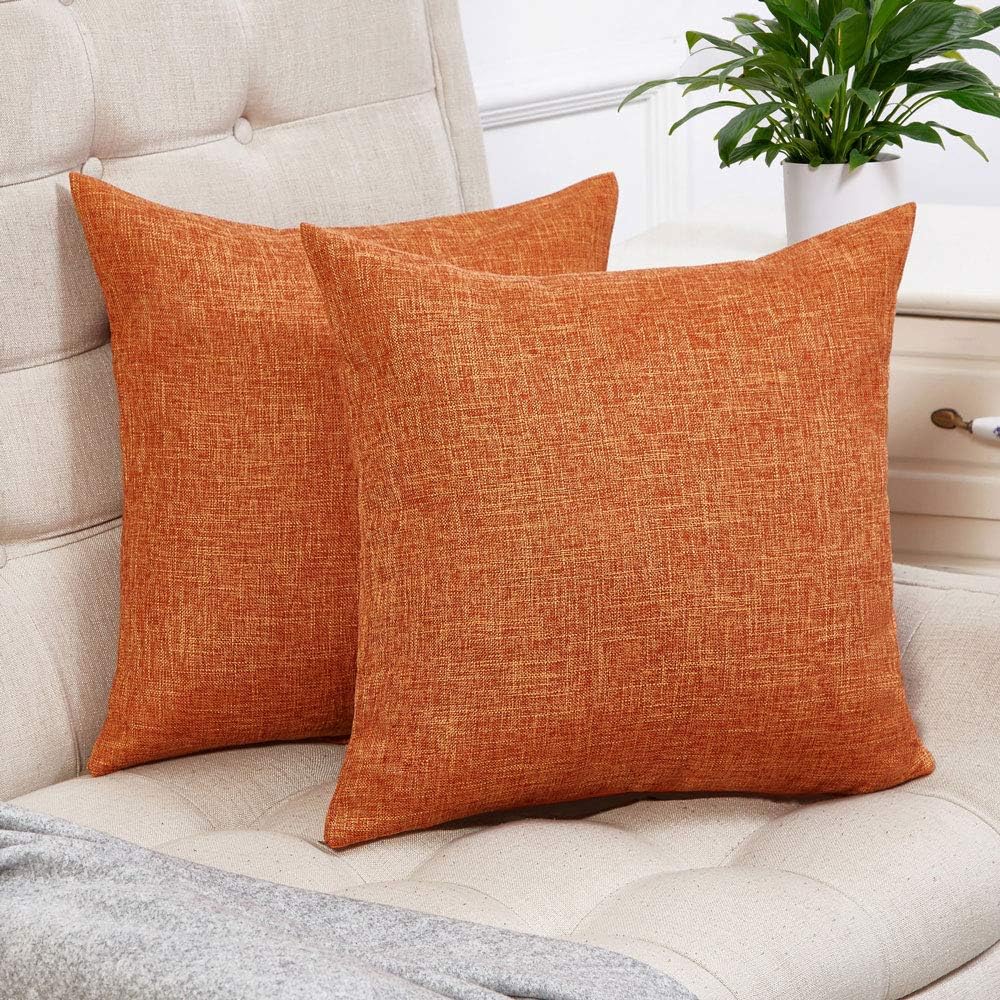 Anickal Thanksgiving Pillow Covers 20x20 Inch for Fall Decorations Set of 2 Burnt Orange Rustic Linen Decorative Square Throw Pillow Covers for Sofa Couch Farmhouse Home Decoration