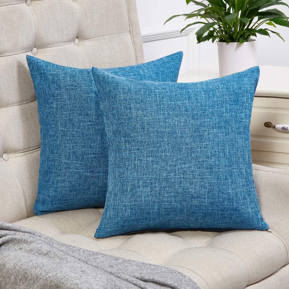 Anickal Set of 2 Pillow Covers Rustic Linen Decorative Square Throw Pillow Covers 18x18 Inch for Sofa Couch Decoration