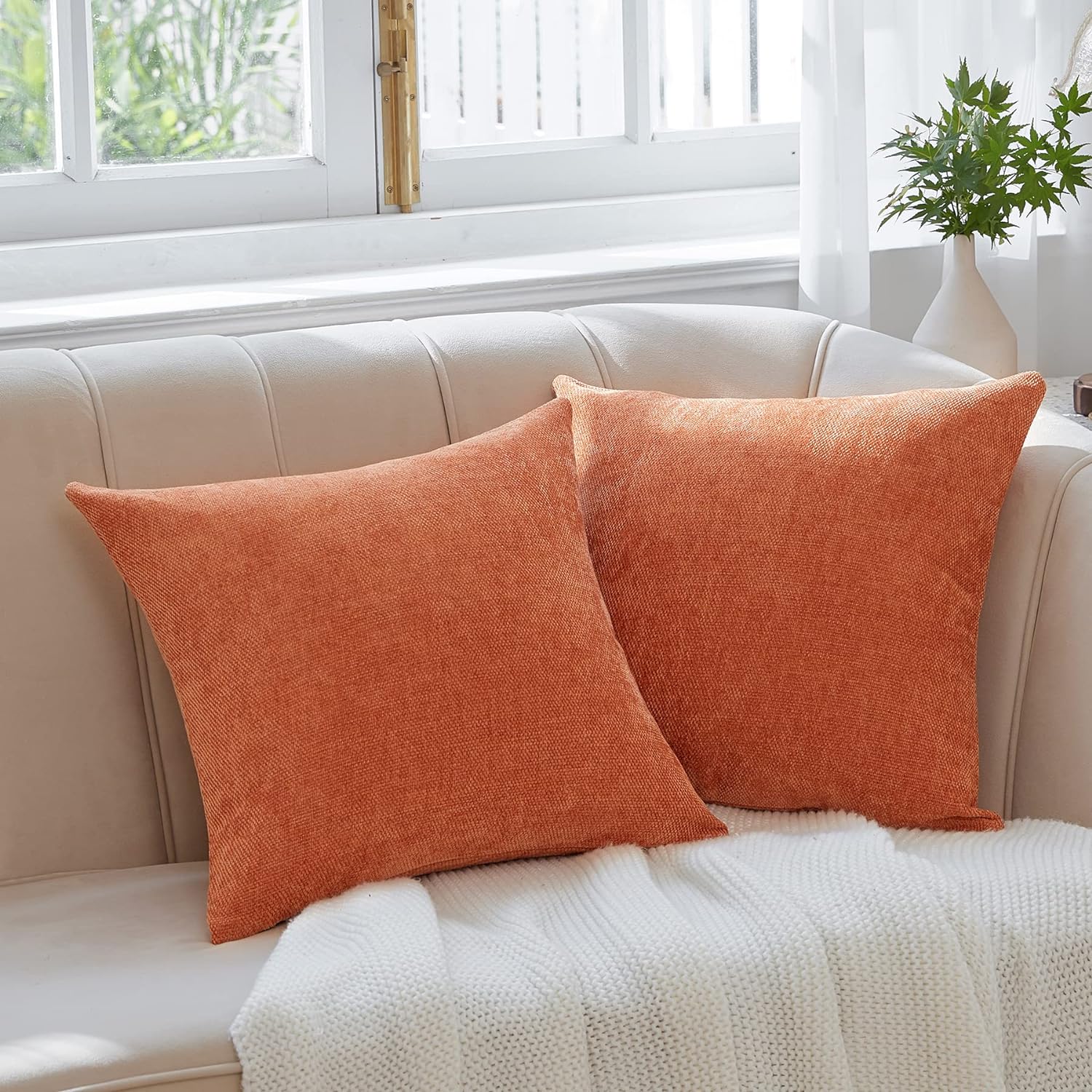 Anickal Fall Pillow Covers 18x18 Inch for Fall Decor Set of 2 Burnt Orange Accent Decorative Throw Pillow Covers Cushion Case for Couch Sofa Living Room Farmhouse Home Decorations