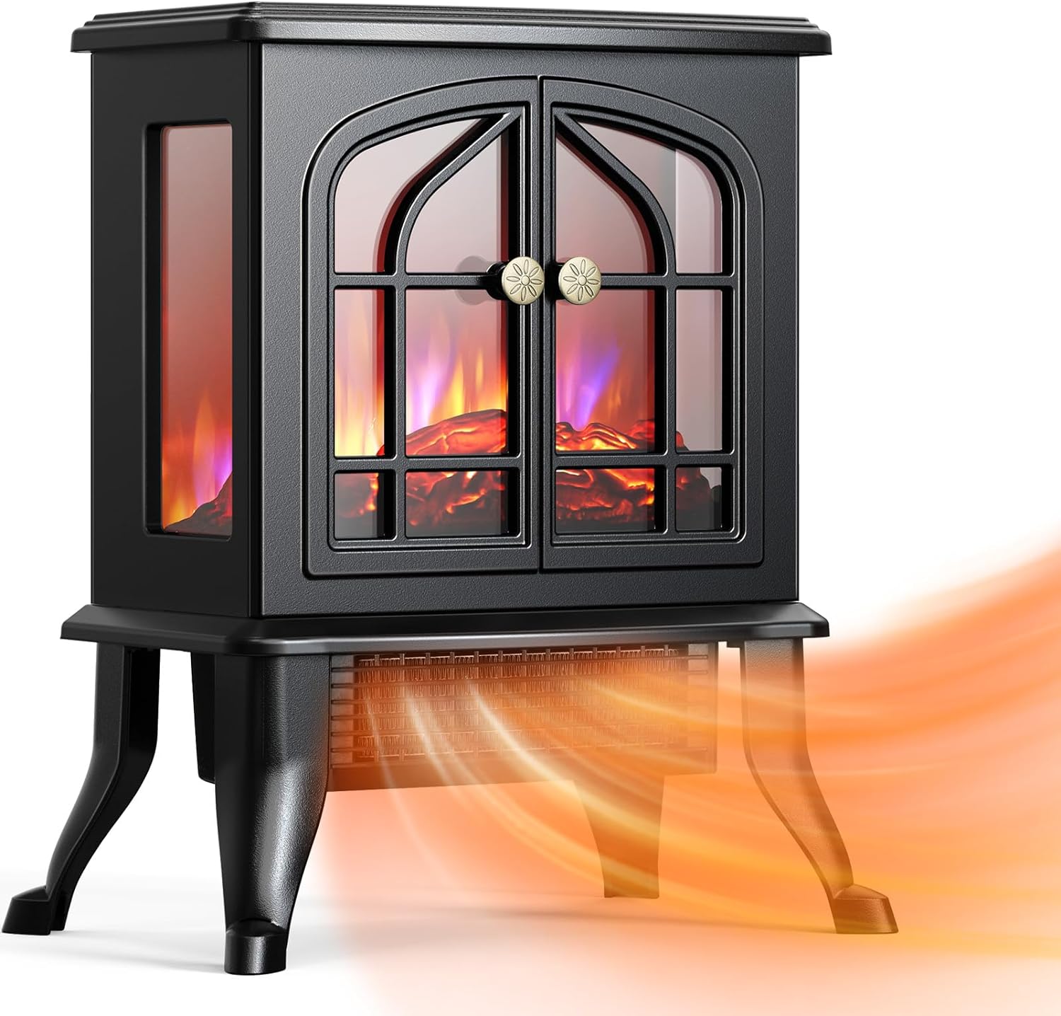 Airchoice Electric Fireplace Heater, Infrared Space Heater with 3s Fast Heating, 1500W 750W 2 Modes, 3D Flame Effect, Overheat Protection, Upgraded 3 Sides Wider View, Quiet Freestanding Stove