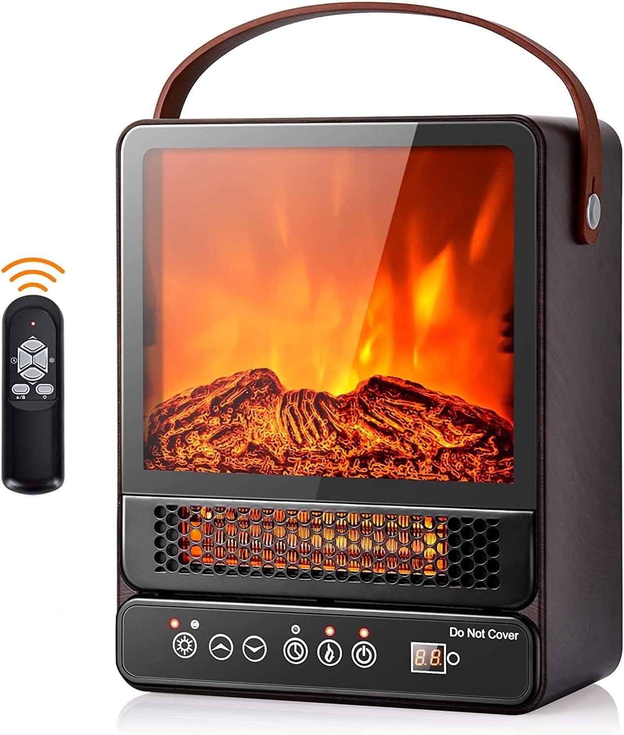 FUTADA Portable Electric Fireplace, 750W/1500W Mini Electric Heater, Small Fireplace with Realistic 3D Flame Effect, Remote Control, Tabletop Fireplace Heater for Home Office Indoor Use (Walnut)