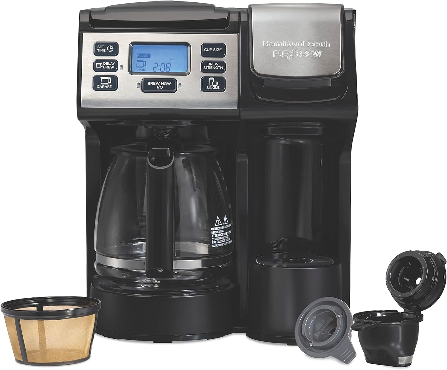 Hamilton Beach 49915 FlexBrew Trio 2-Way Coffee Maker, Compatible with K-Cup Pods or Grounds, Single Serve & Full 12c Pot, Black with Stainless Steel Accents, Fast Brewing
