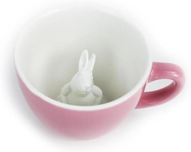 Creature Cups RABBIT Ceramic Cup (11 Ounce, Blush Pink) - Hidden 3D Animal Inside Mug Emerges As You Drink - Woodland Critter - Holiday and Birthday Drinkware Gift for Coffee & Tea Lovers