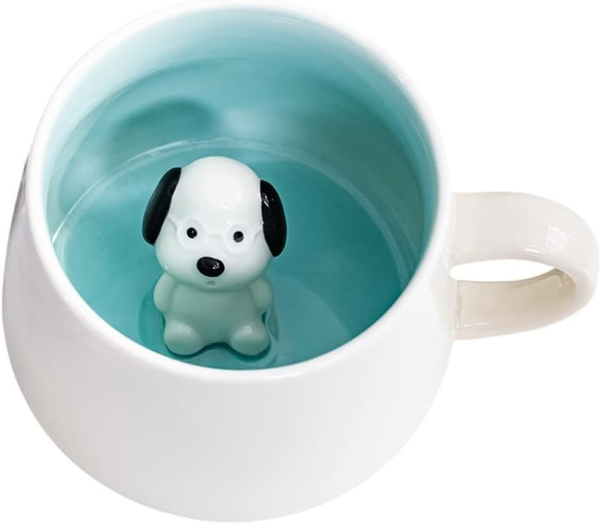 3D Ceramic Coffee Mug Animal Inside Cup 12oz Cute Handmade Animal Figurine Ceramics Milk Cup Kids Mugs Birthday Gift for Friends (Dog)