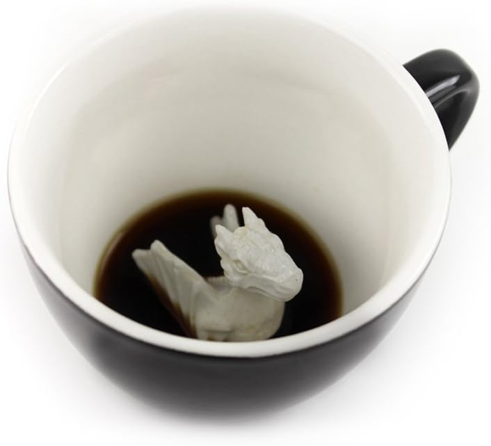 creature cups Dragon Ceramic Cup (11 Ounce, Black) - Hidden Animal Inside - Holiday and Birthday Gift for Coffee & Tea Lovers