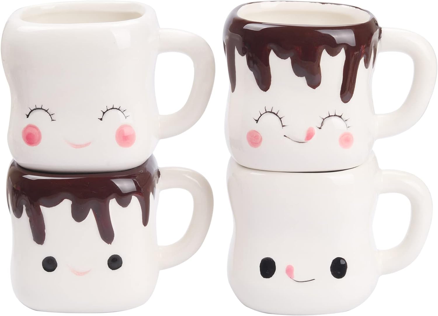 Marshmallow Mugs Set of 4 with Handle Cute Marshmallow Cups Cute Mugs for Kids Hot Chocolate Cocoa Mugs Gifts for Kids Women Christmas Mugs Mother' Day Cute Coffee Mug Set 6OZ