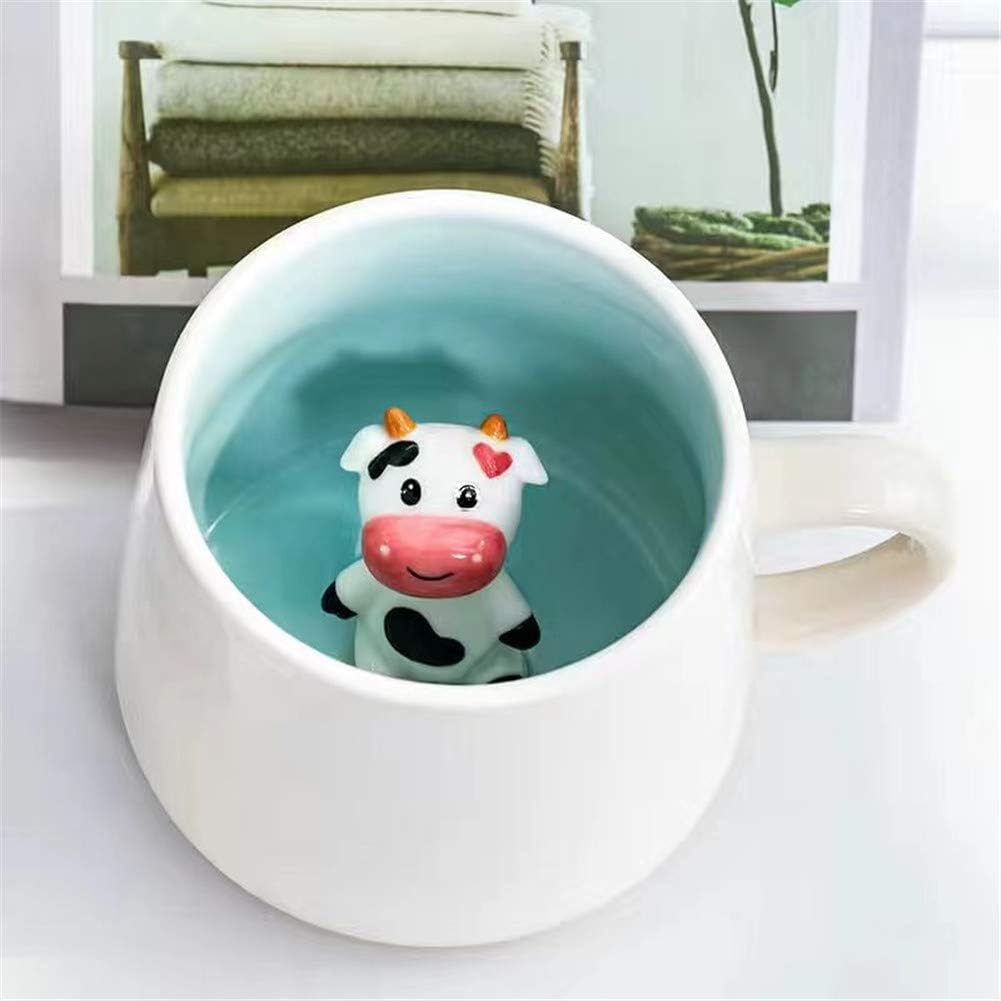 3D Coffee Mug Animal Inside 12 oz with Baby Cow,Handmade Ceramics Cup,Christmas Birthday Surprise for Friends Family or Kids(12 oz Baby Cow)