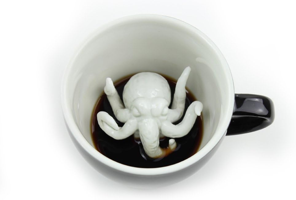 Creature Cups CTHULHU Ceramic Cup (11 Ounce, Black Exterior) - Creepy Cups - Hidden 3D Animal Inside Mug Emerges As You Drink- Birthday, Holiday, Spooky Drinkware Gift for Coffee & Tea Lovers