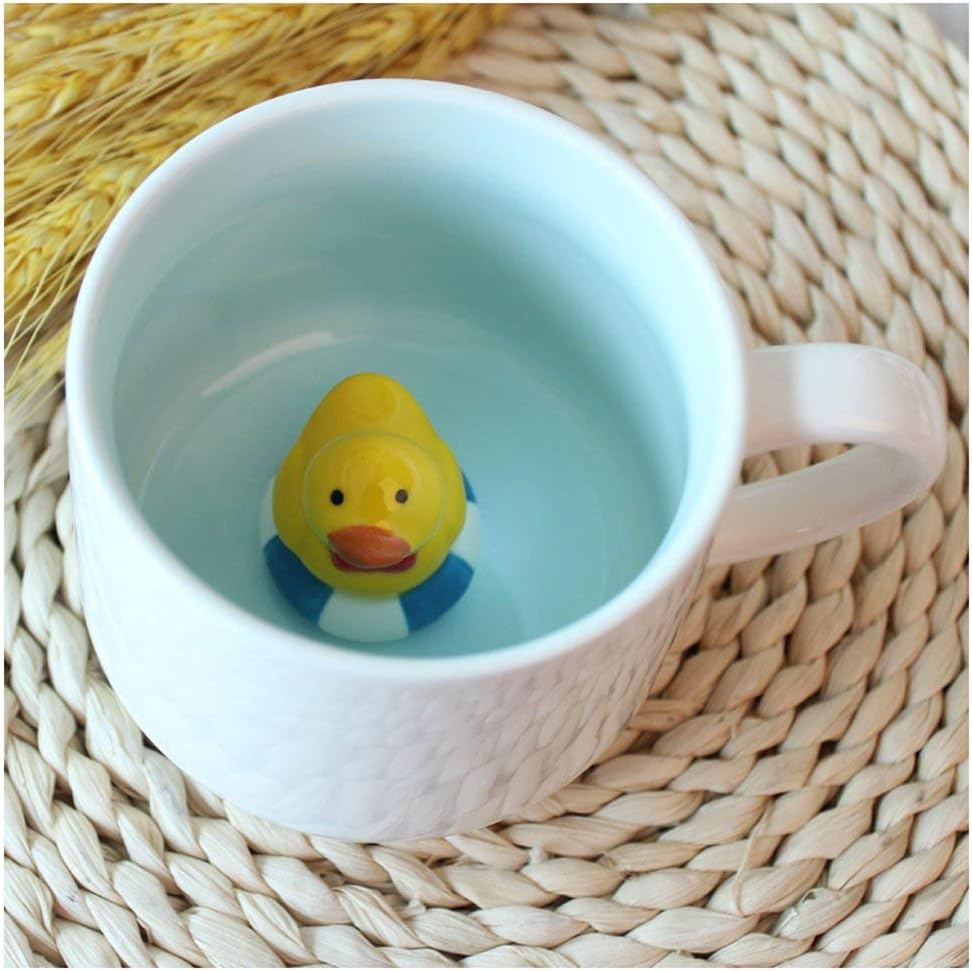 Duck Ceramic Cup Hidden 3D Animal Inside Mug,Cute Cartoon Handmade Figurine Mugs,Holiday and Birthday Gift for Coffee Milk Tea Lovers,12 OZ (Duck)