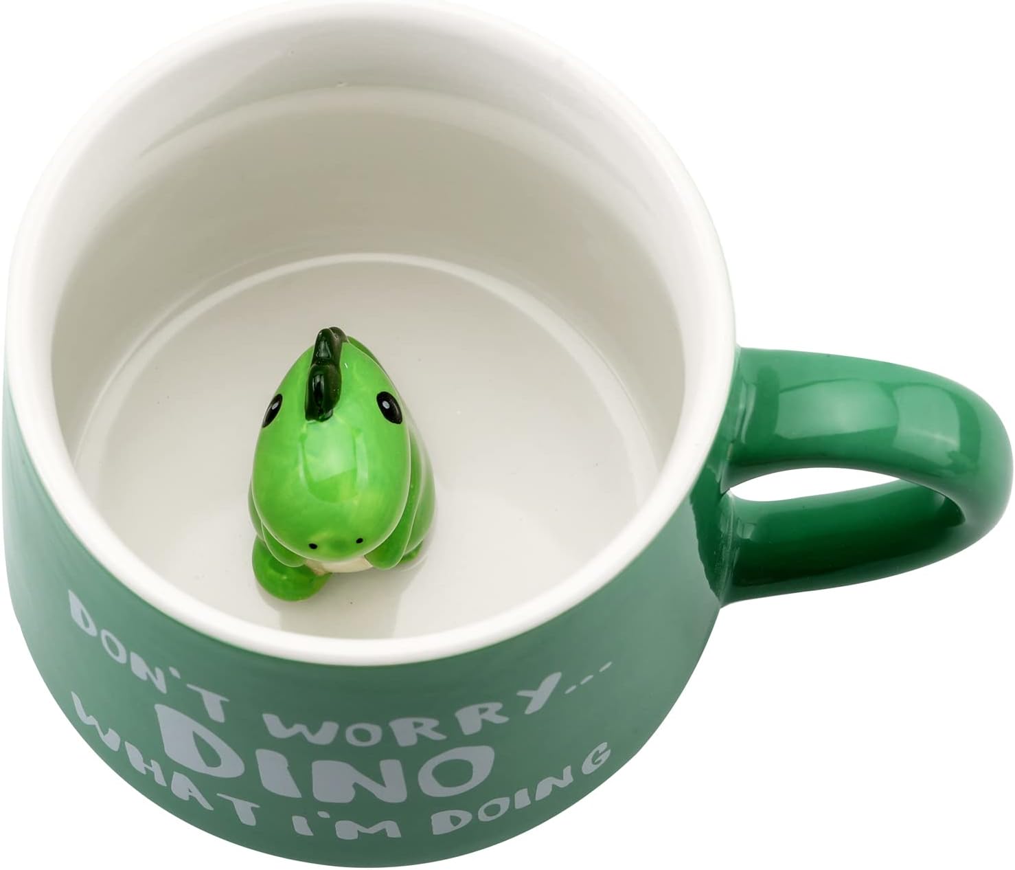 3D Animal Coffee Mug Dinosaur Inside,Cute Handmade Figurine Ceramics Cup 12 oz,Christmas&Birthday&Mother' Day Surprise for Friends Family or Kids,Best Office Cup Couple Mug (Green Dinosaur)