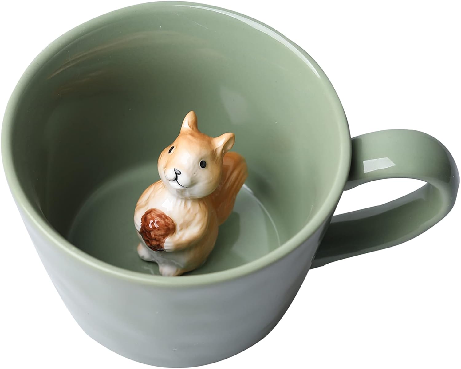 DIHOclub Squirrel Ceramic Cup Hidden 3D Animal Inside Mug,Cute Cartoon Handmade Figurine Mugs,Holiday and Birthday Gift for Coffee Milk Tea Lovers,12 OZ(Light Green)