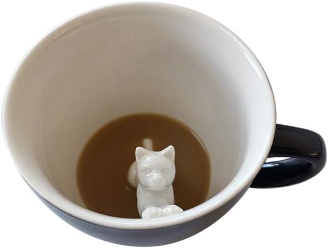 creature cups Cat Stretch Ceramic Cup (11 Ounce, Dark Grey) - Hidden Animal Inside - Stretching Kitty Cat Mug - Birthday and Housewarming Gift for Coffee & Tea Lovers