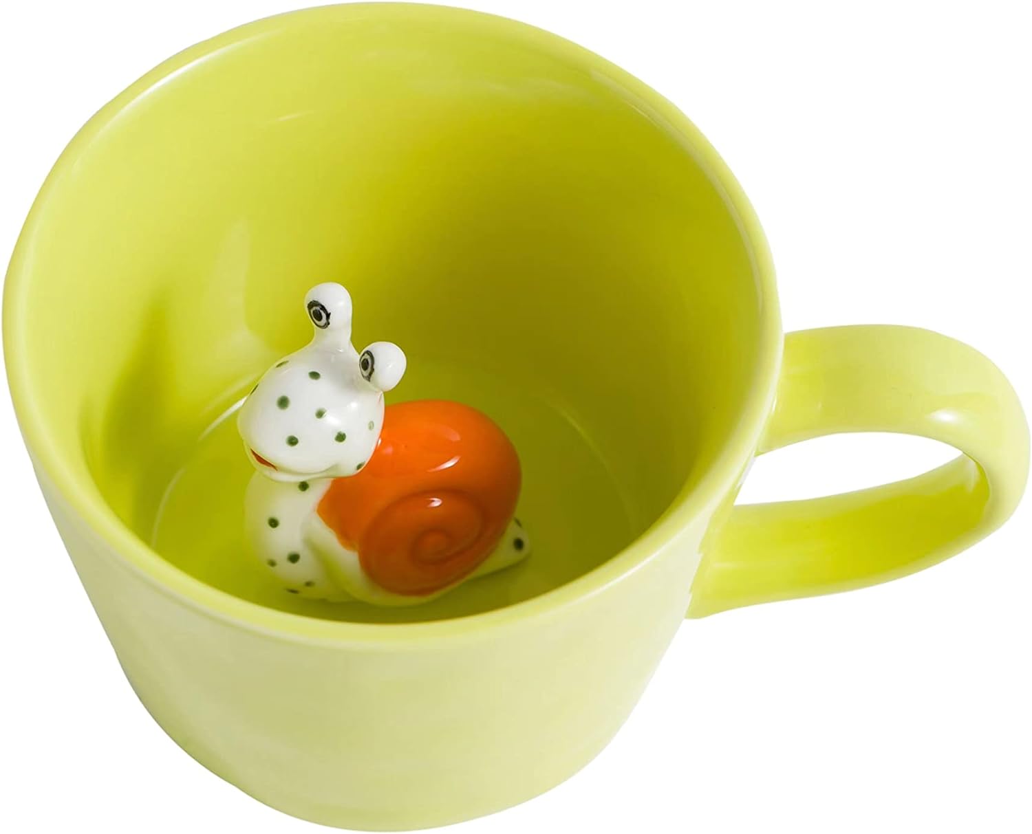 DIHOclub Ceramic Snail Cup Hidden 3D Animal Inside MugGarden series Handmade Figurine Snail Mugs (Apple green)