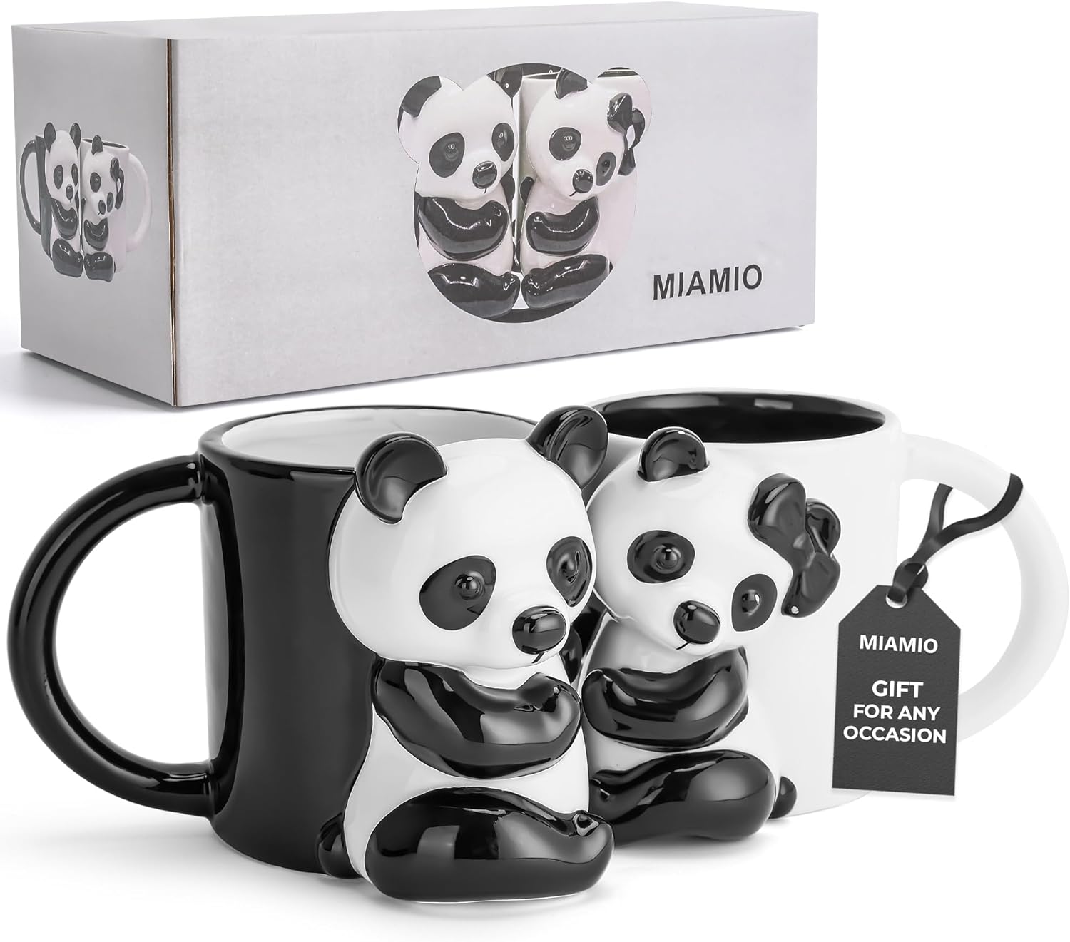 MIAMIO - Panda Ceramic Cup 14 Oz 3D Mug Animal for Coffee and Tea Lovers Cute Panda Mug Couple Gifts for Birthday/Christmas as Gifts for Women Men