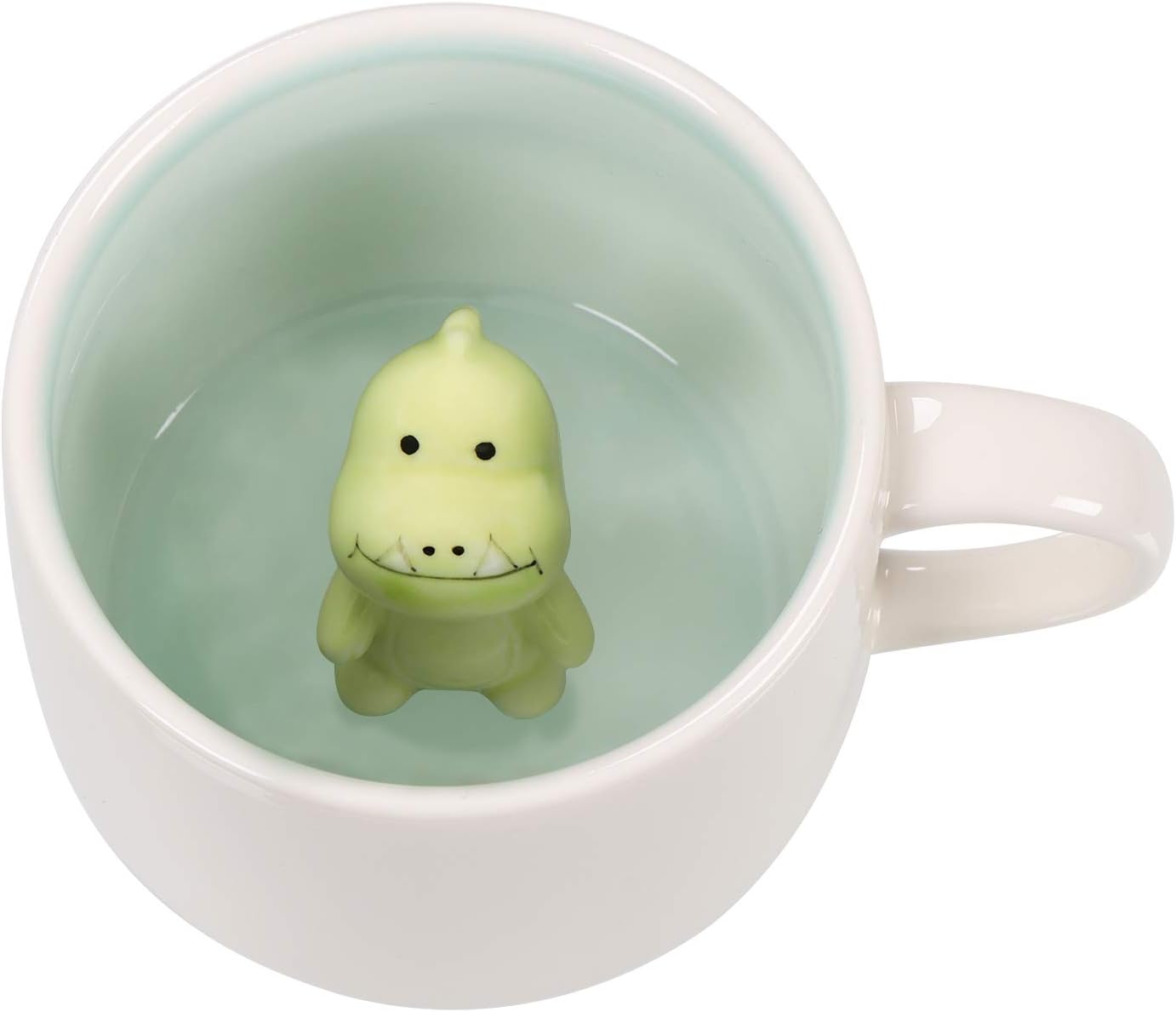 3D Coffee Mug Baby Dinosaur Inside Cup,Handmade Animal Figurine Ceramics Teacup,Christmas,Birthday,Mother' Day Gifts for Friends Family or Kids,Best Couples Mugs (White Dinosaur)