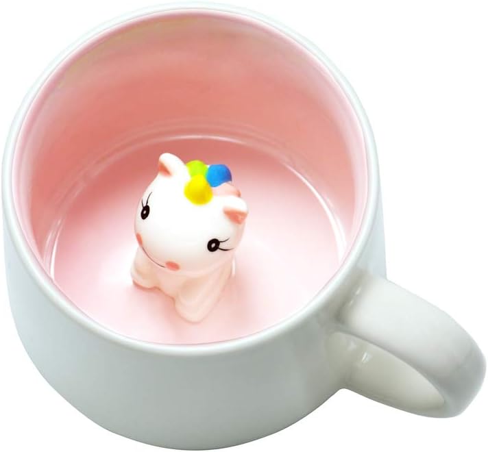 Cute Unicorn Ceramic Mug Unique Hand Painted Novelty 3D Animal cups,Personalised chocolate Tea Milk Mugs,for Weddings, Birthdays, unicorn Lovers Women Girls (Unicorn)