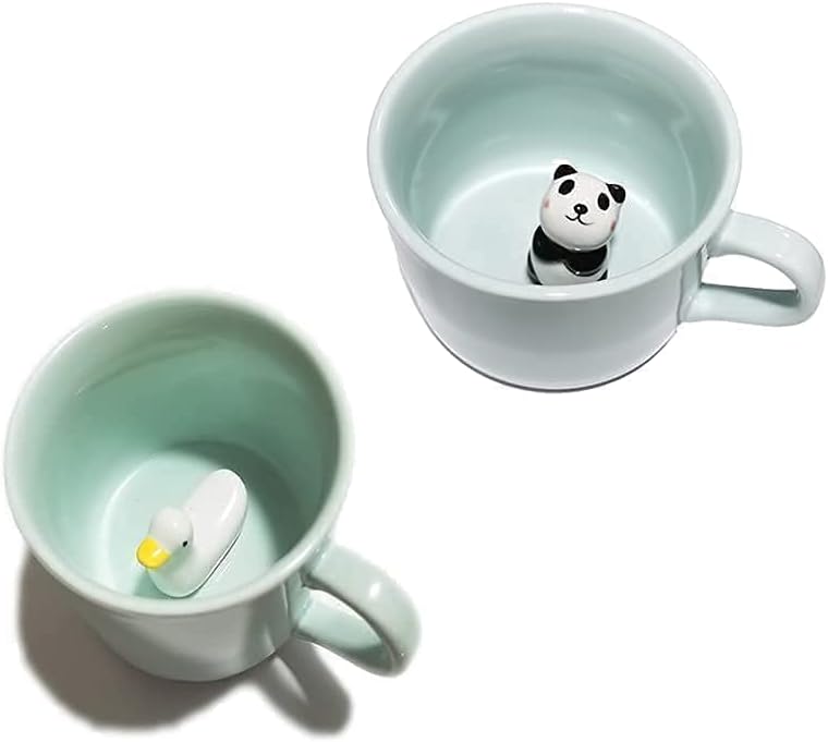 ZaH Coffee Mug Animal Inside Mugs 3D Cartoon Ceramics Figurine Tea Cup for Boys Girls Kids Women Men (Panda and Duck)