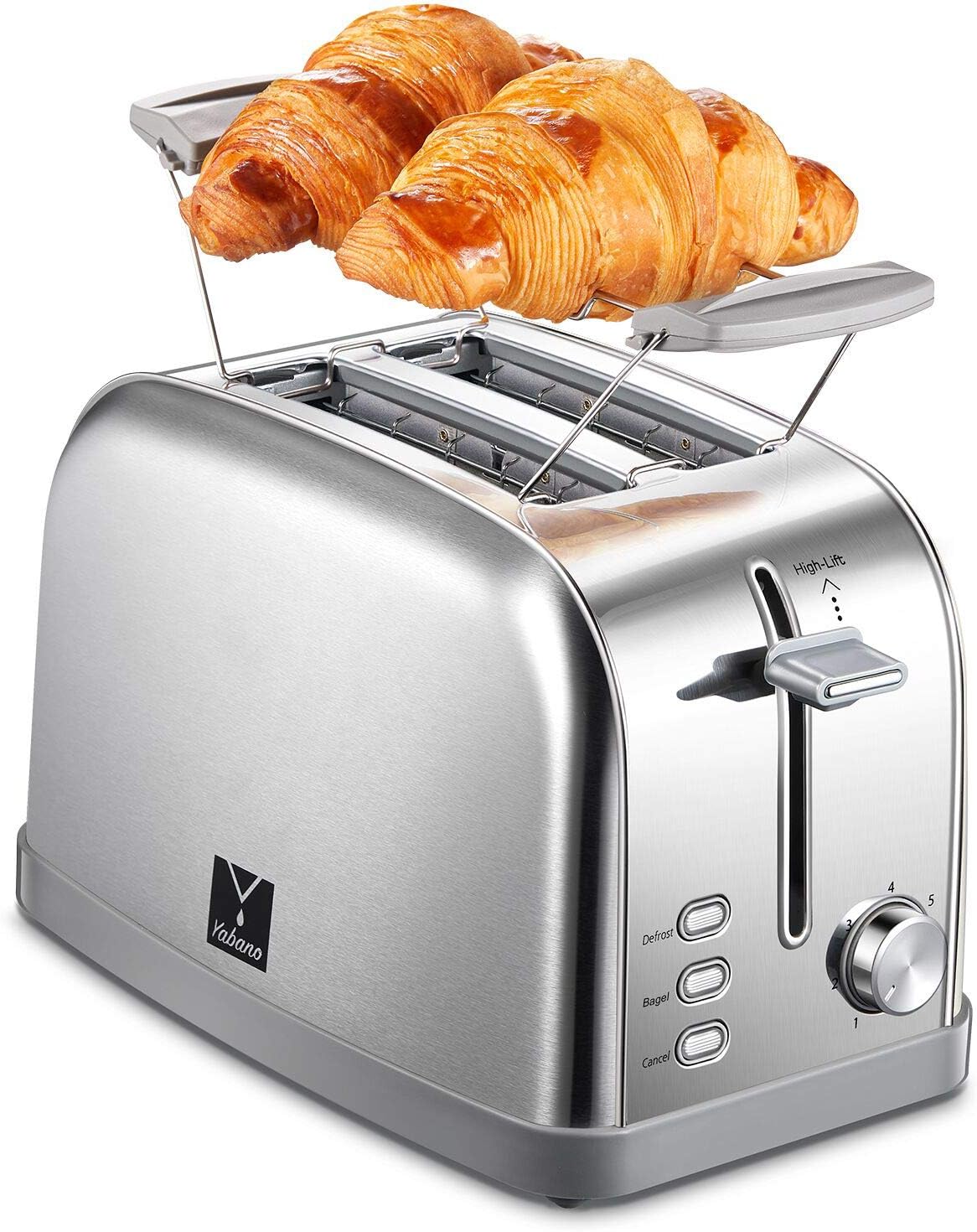 2 slice toaster, Retro Bagel Toaster Toaster with 7 Bread Shade Settings, 2 Extra Wide Slots, Defrost/Bagel/Cancel Function, Removable Crumb Tray, Stainless Steel Toaster by Yabano, Silver