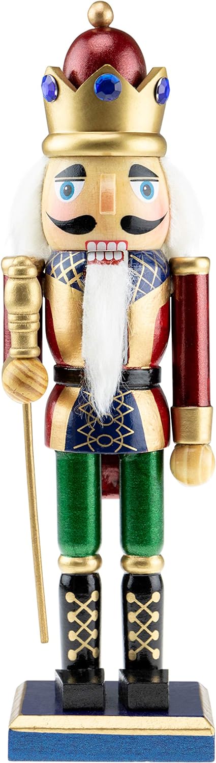 Clever Creations Red and Gold King 10 Inch Traditional Wooden Nutcracker, Festive Christmas Dcor for Shelves and Tables