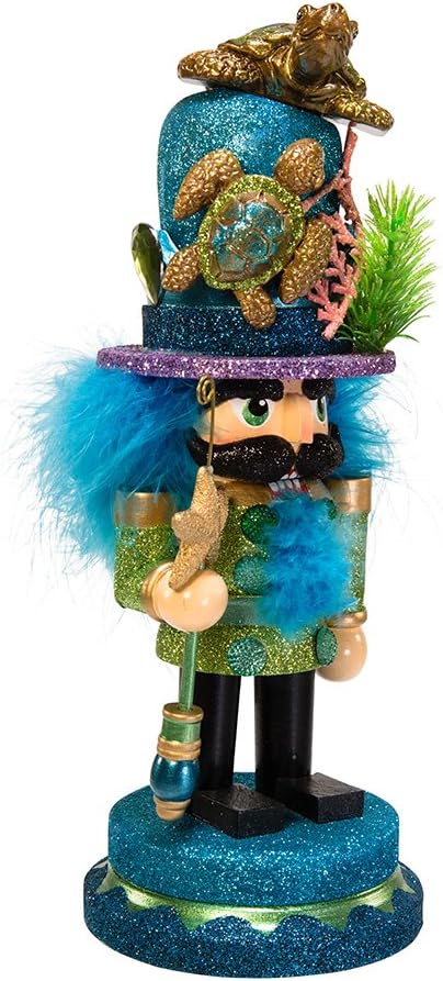 Kurt Adler Hollywood Nutcracker with Sea Turtle Hat, 11-Inch,Blue