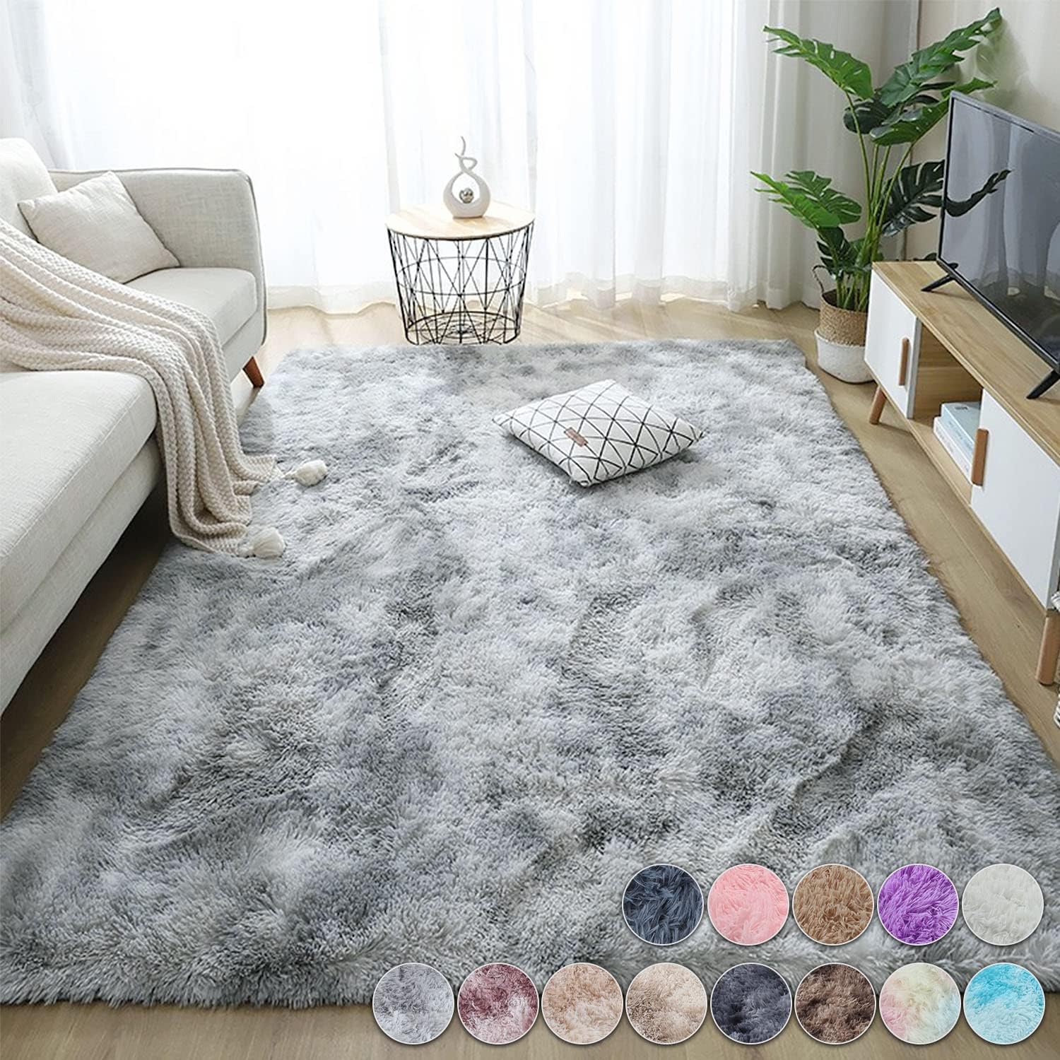Fluffy Area Rug, 3x5,Soft Fuzzy Shaggy Carpet for Girls Bedroom, Kids/ Living Room with Non-Slip Bottom,Light Grey