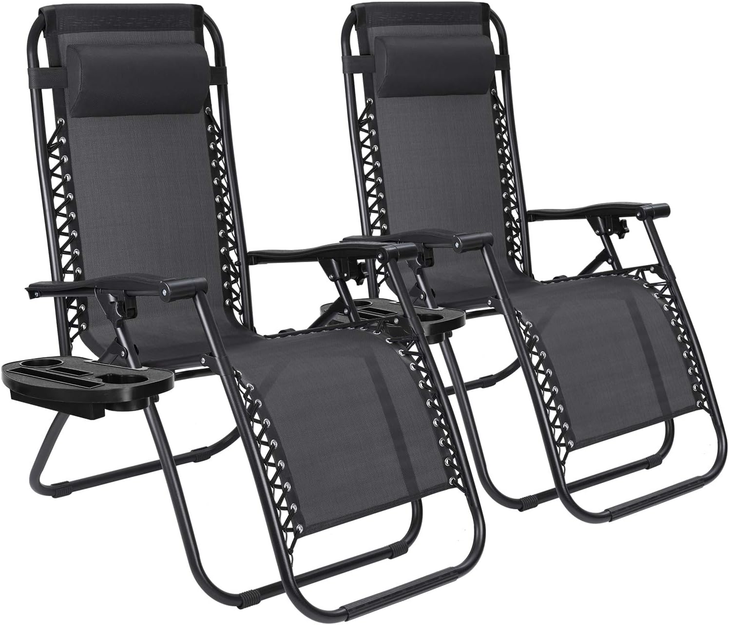 JUMMICO Zero Gravity Chair Patio Outdoor Adjustable Reclining Folding Chair Lawn Lounge Chair for Deck Beach Yard and Beach with Pillows Set of 2 (Black)