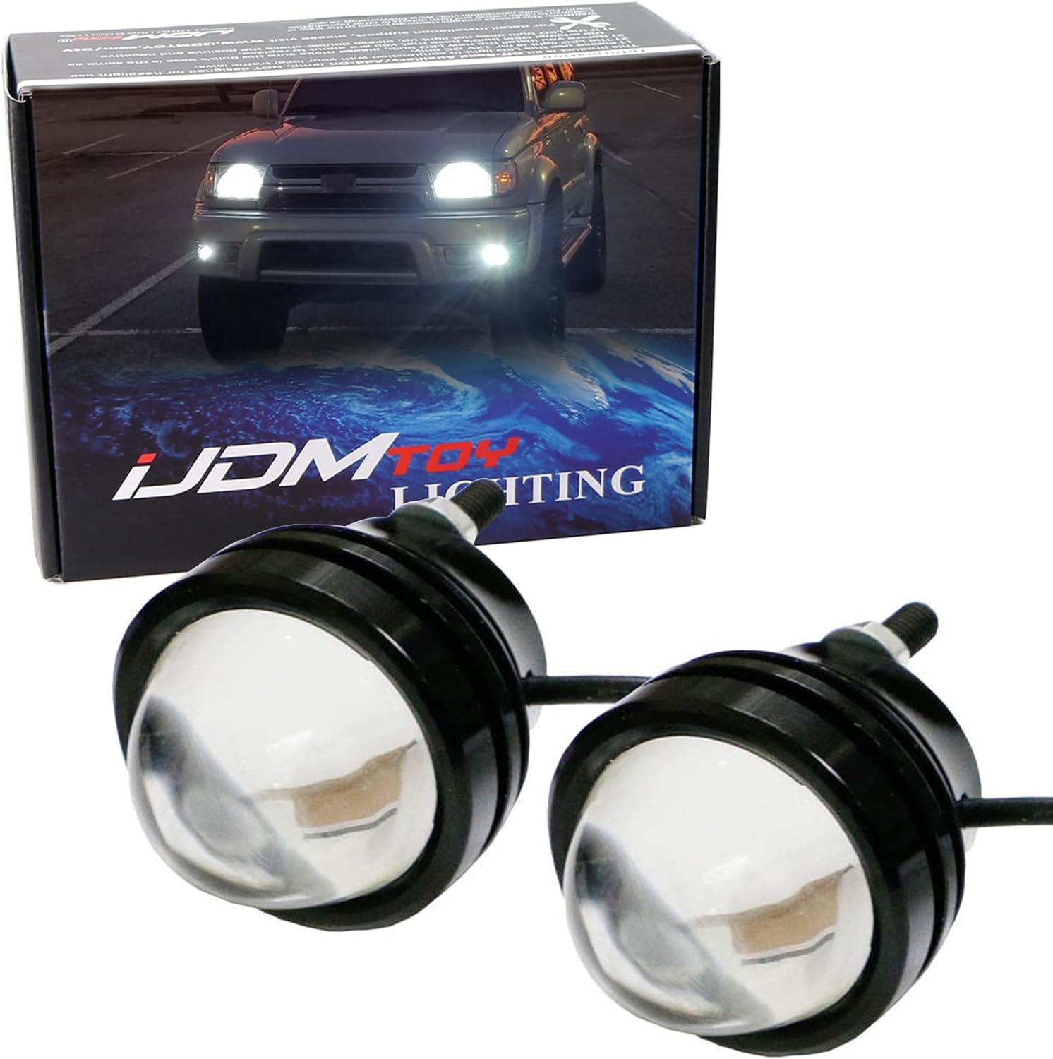 iJDMTOY (2 Xenon White 5W High Power Bull Eye LED Projector Lamps, Compatible With Parking Lights, Fog Lights, Driving DRL Lights or Backup Reverse Lights