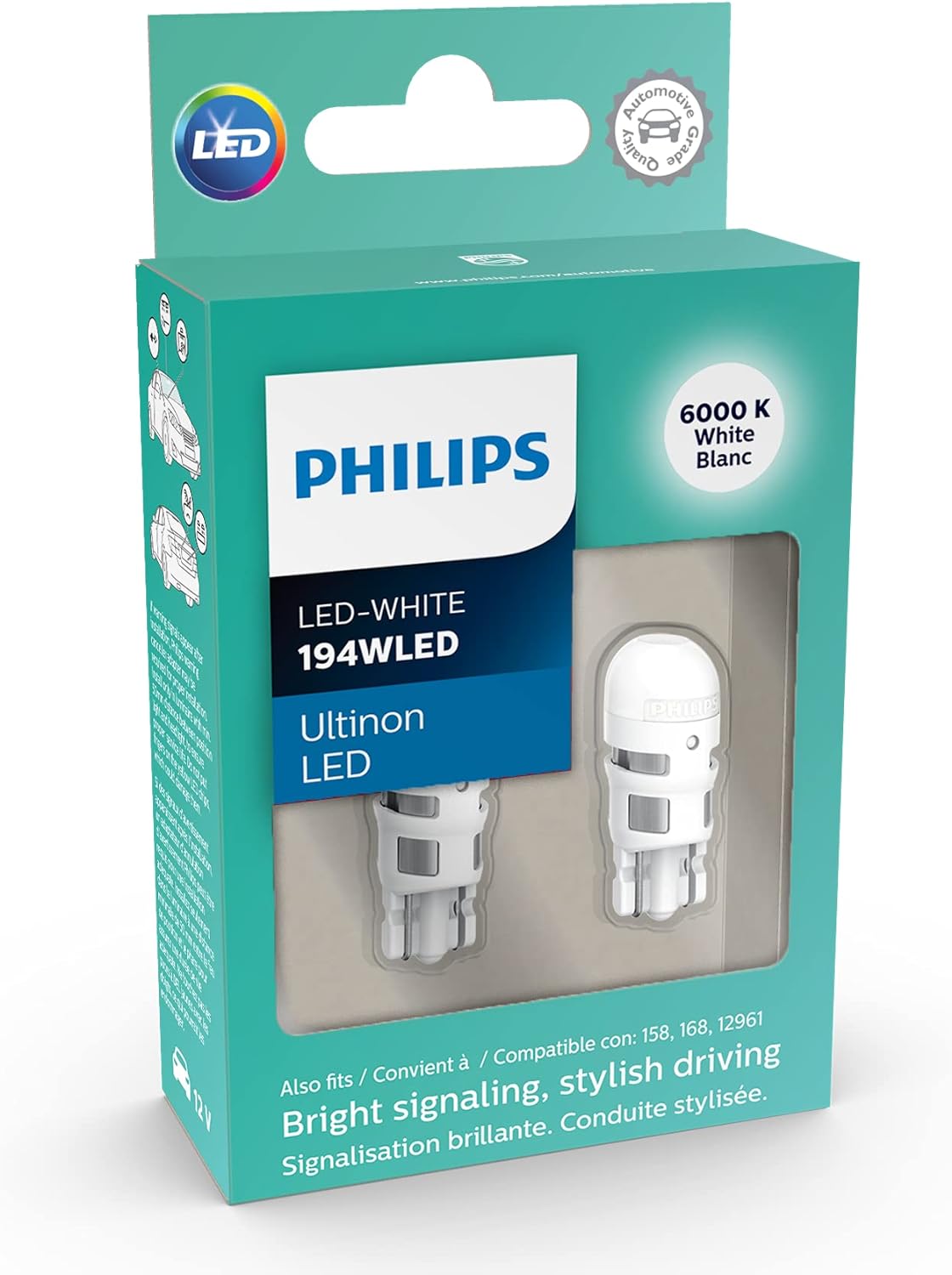 Philips Automotive Lighting 194WLED Ultinon LED Bulb (White), 2 Pack